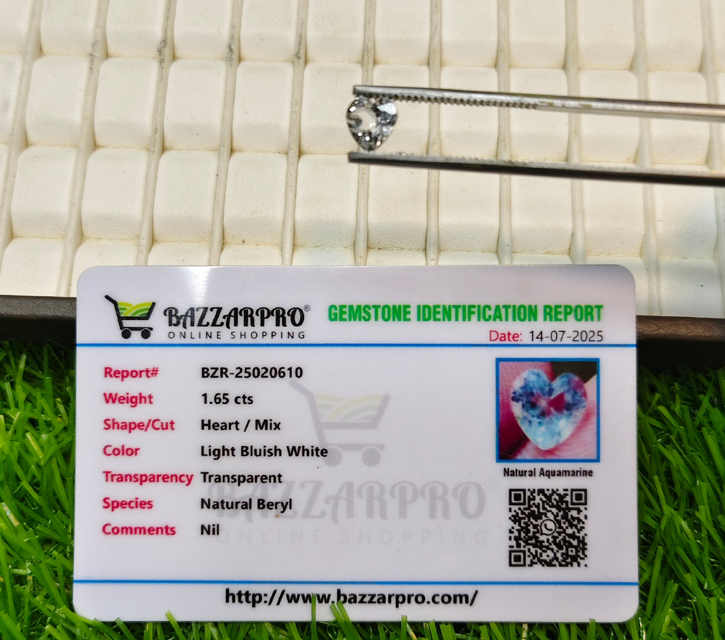 Natural Aquamarine Stone With Lab Certificte
