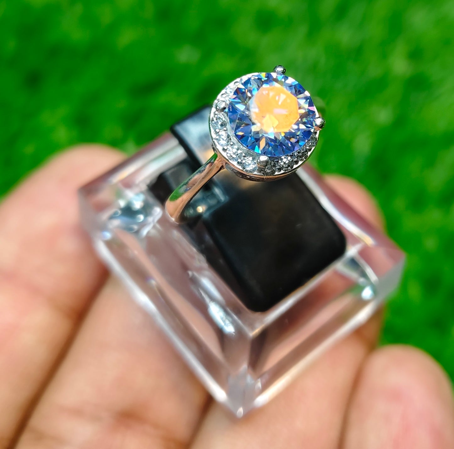 Blue Moissanite Diamond Ring