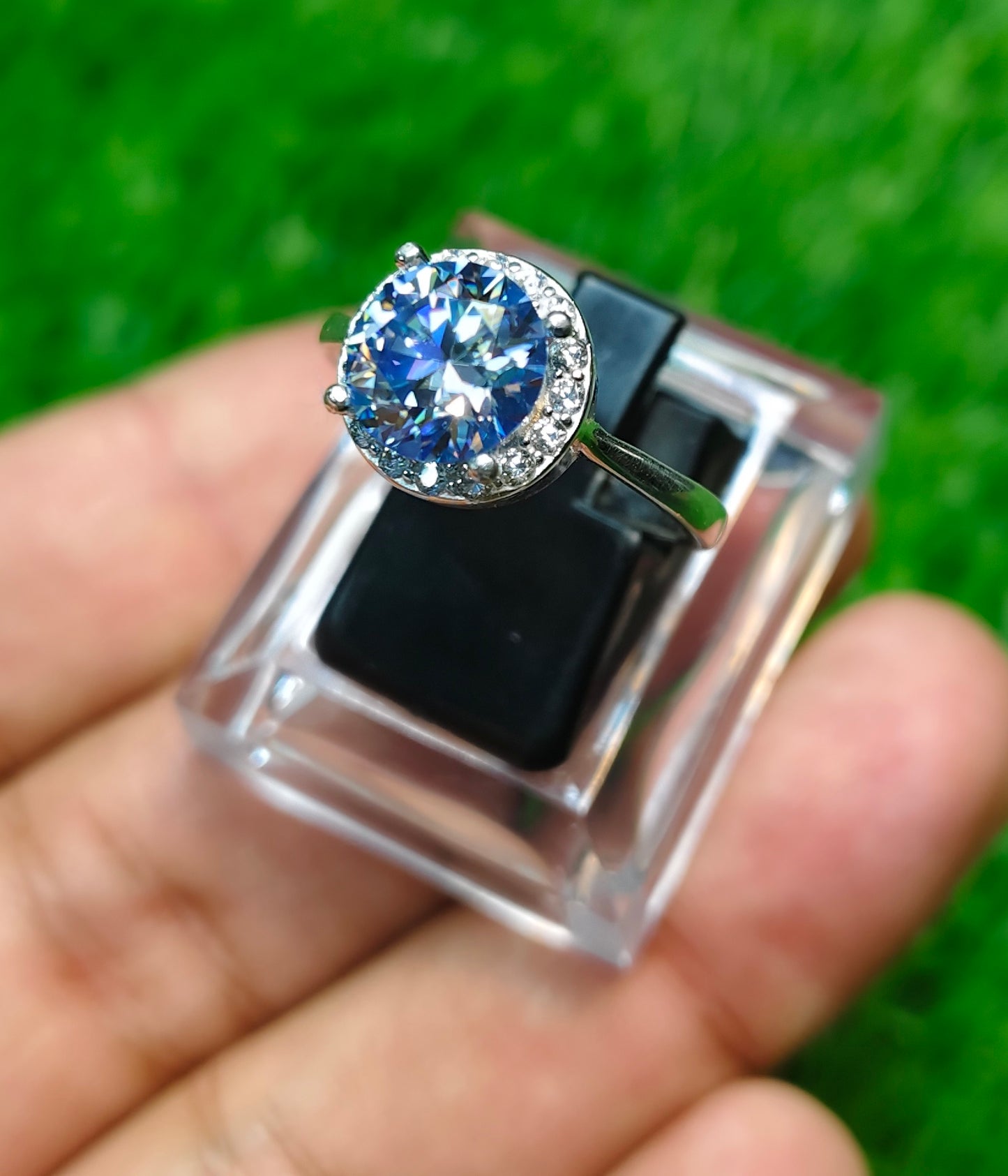 Blue Moissanite Diamond Ring