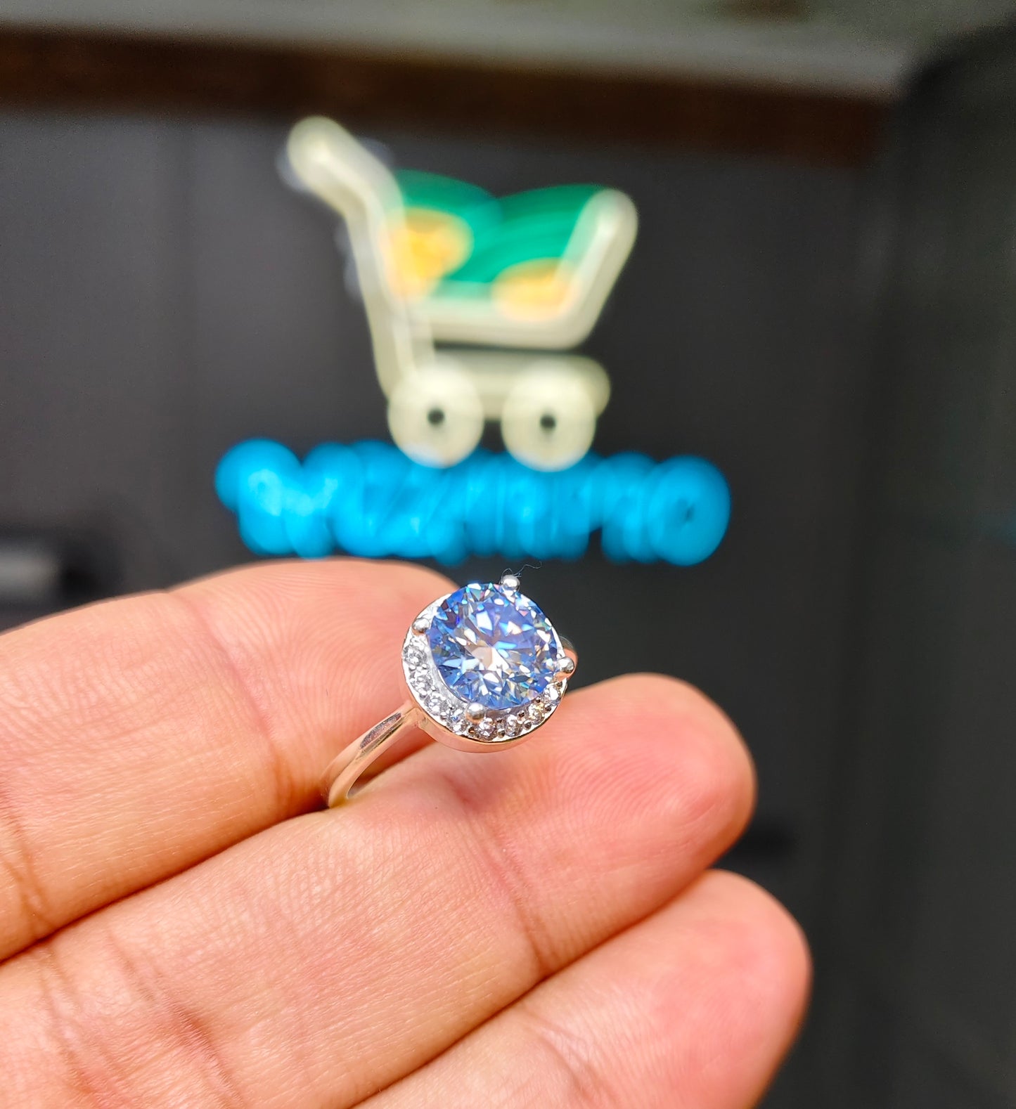 Blue Moissanite Diamond Ring