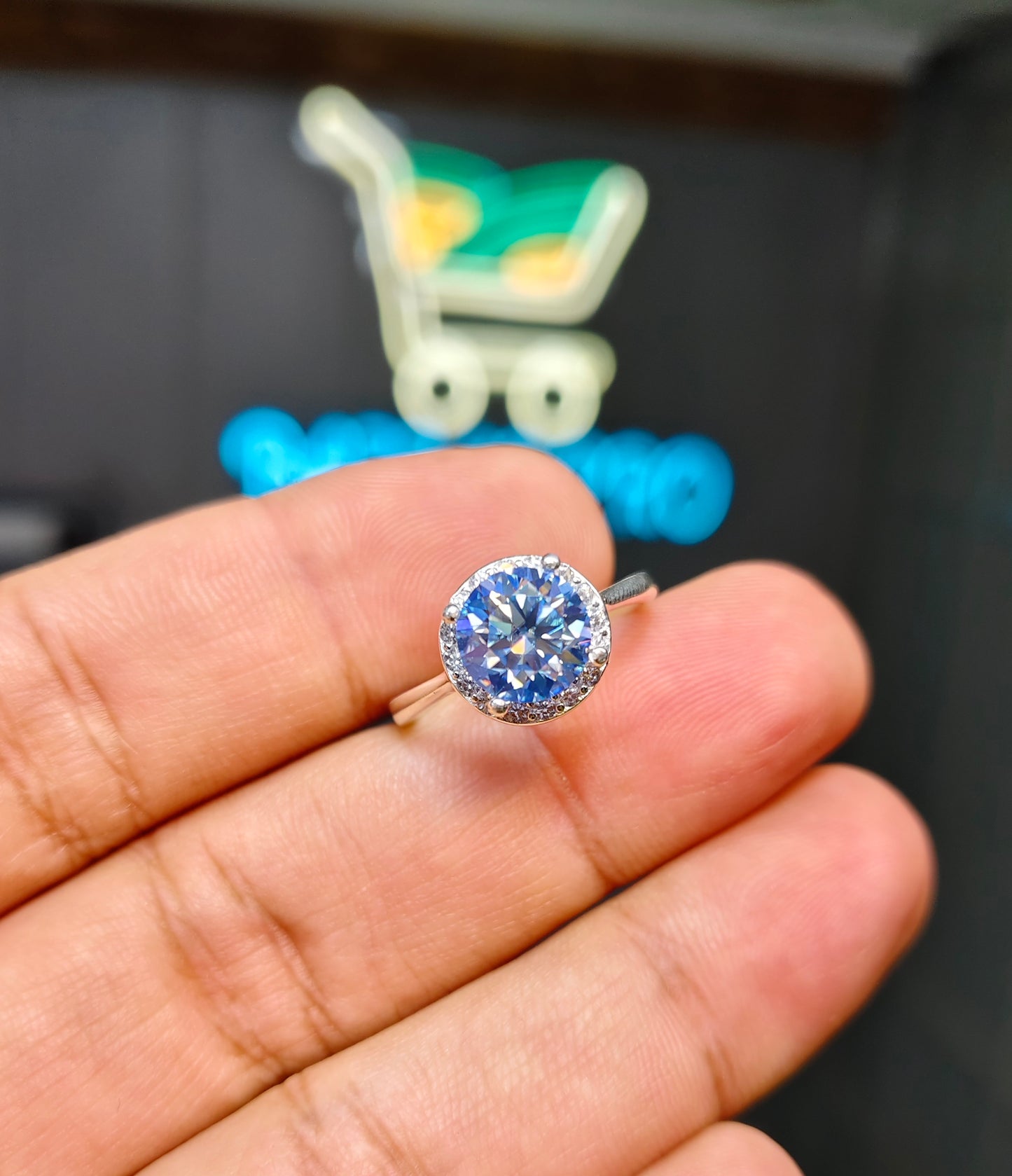 Blue Moissanite Diamond Ring