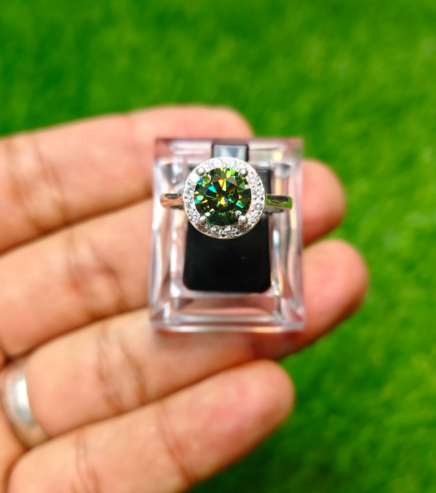 Green Moissanite Diamond Ring