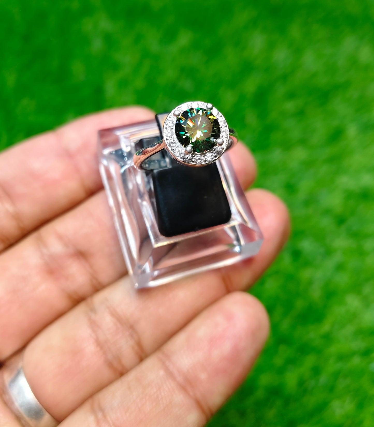 Green Moissanite Diamond Ring