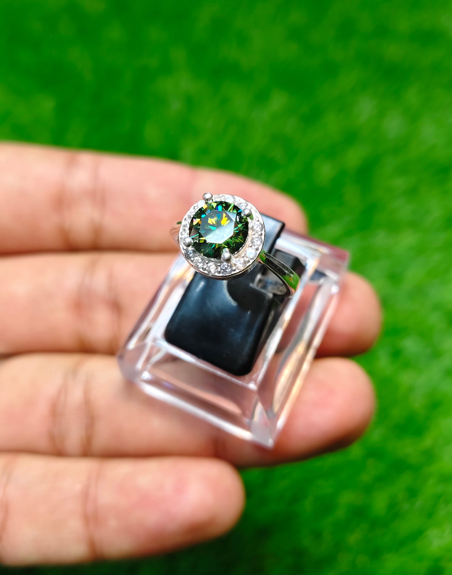 Green Moissanite Diamond Ring