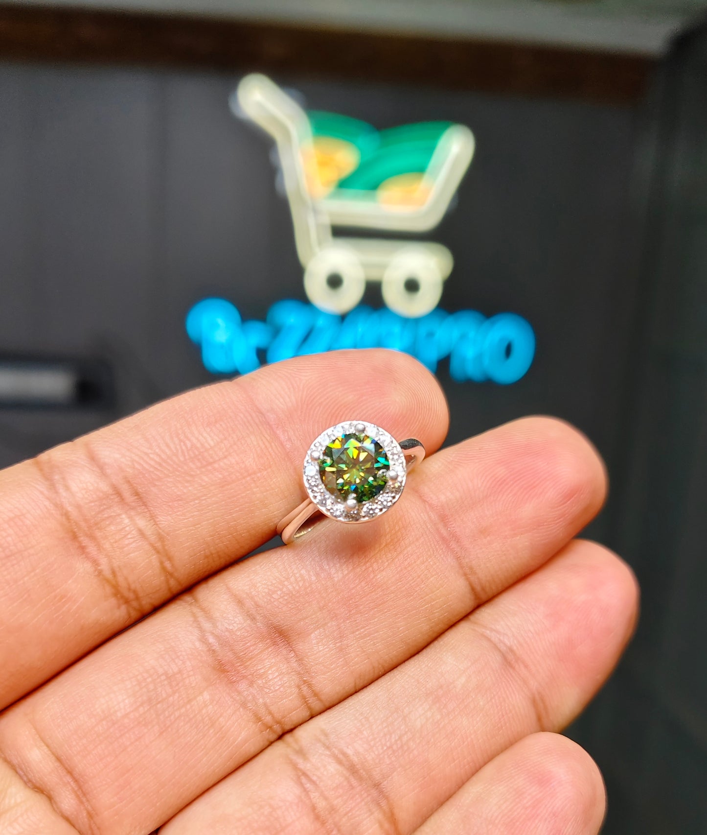 Green Moissanite Diamond Ring