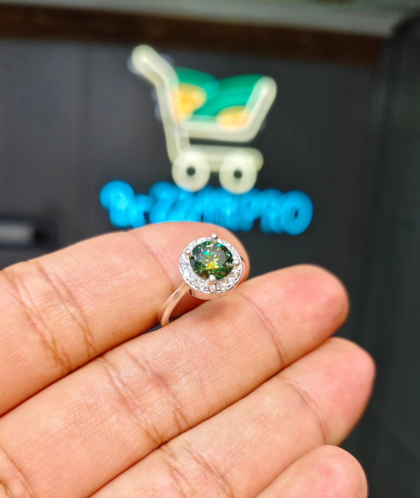 Green Moissanite Diamond Ring