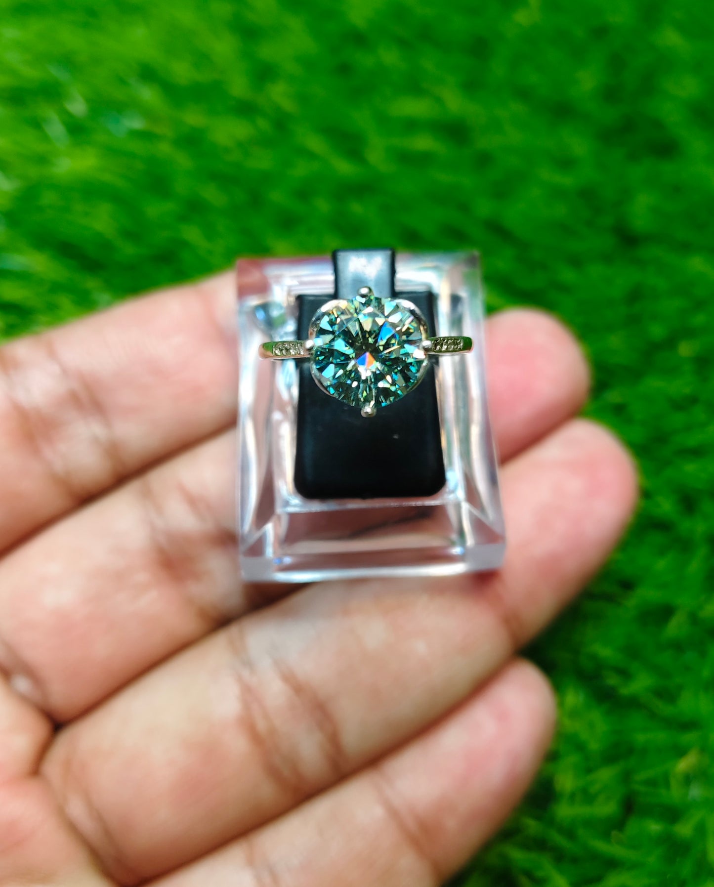 Green Moissanite Diamond Ring