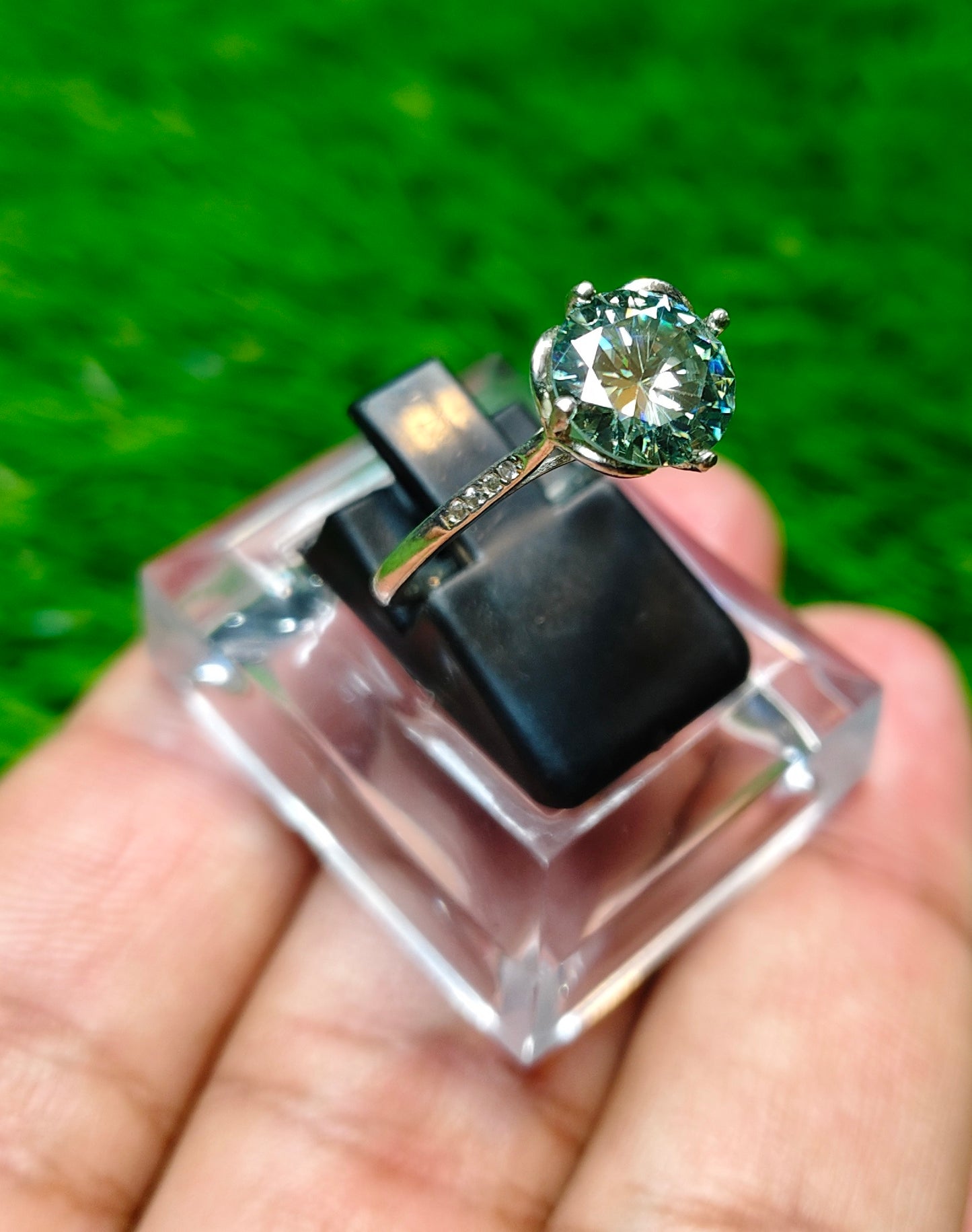 Green Moissanite Diamond Ring