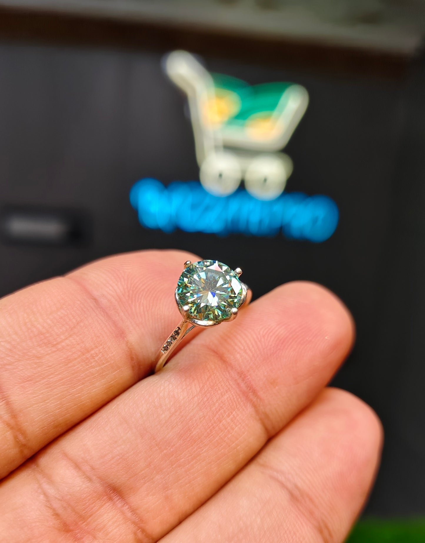 Green Moissanite Diamond Ring