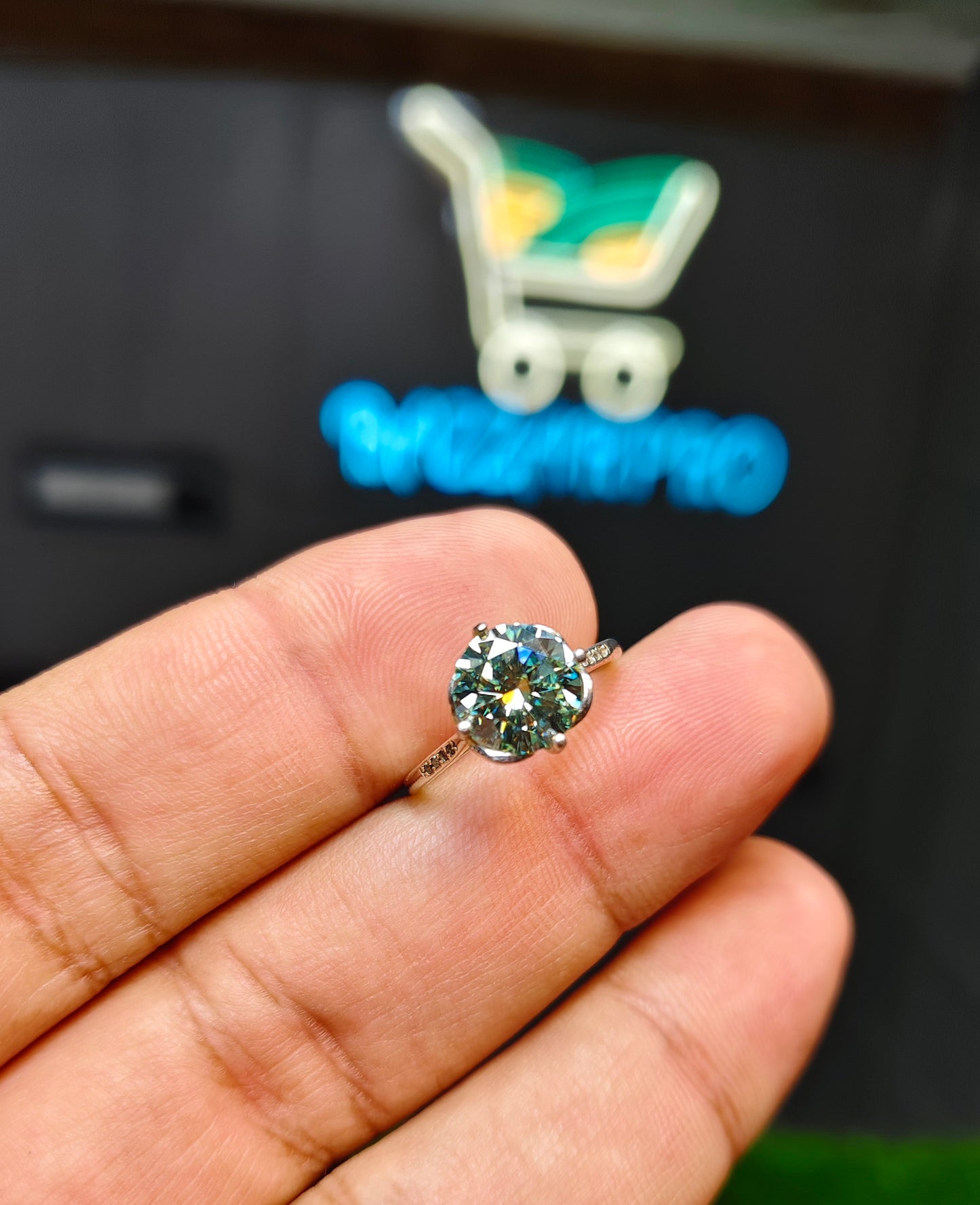 Green Moissanite Diamond Ring