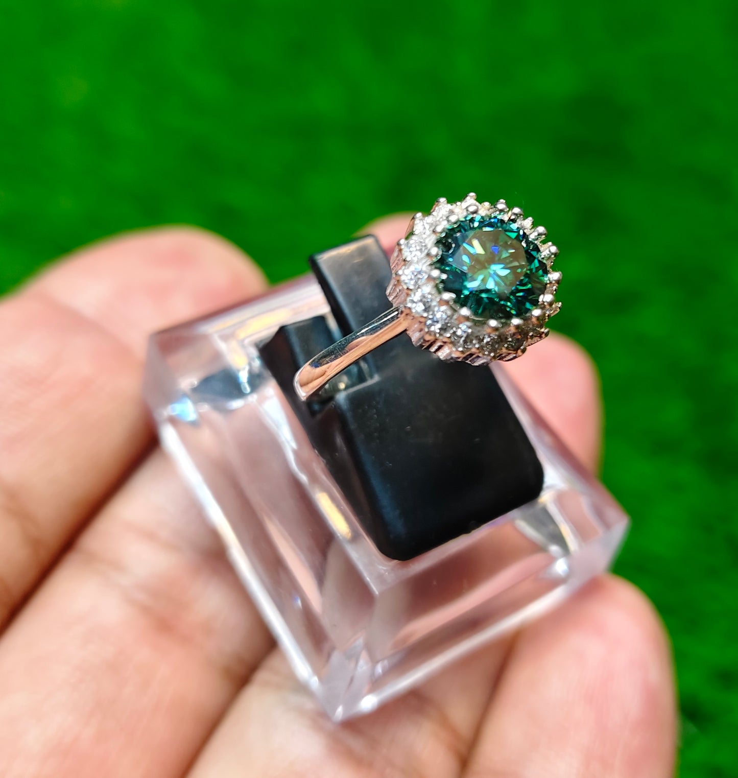 Green Moissanite Diamond Ring