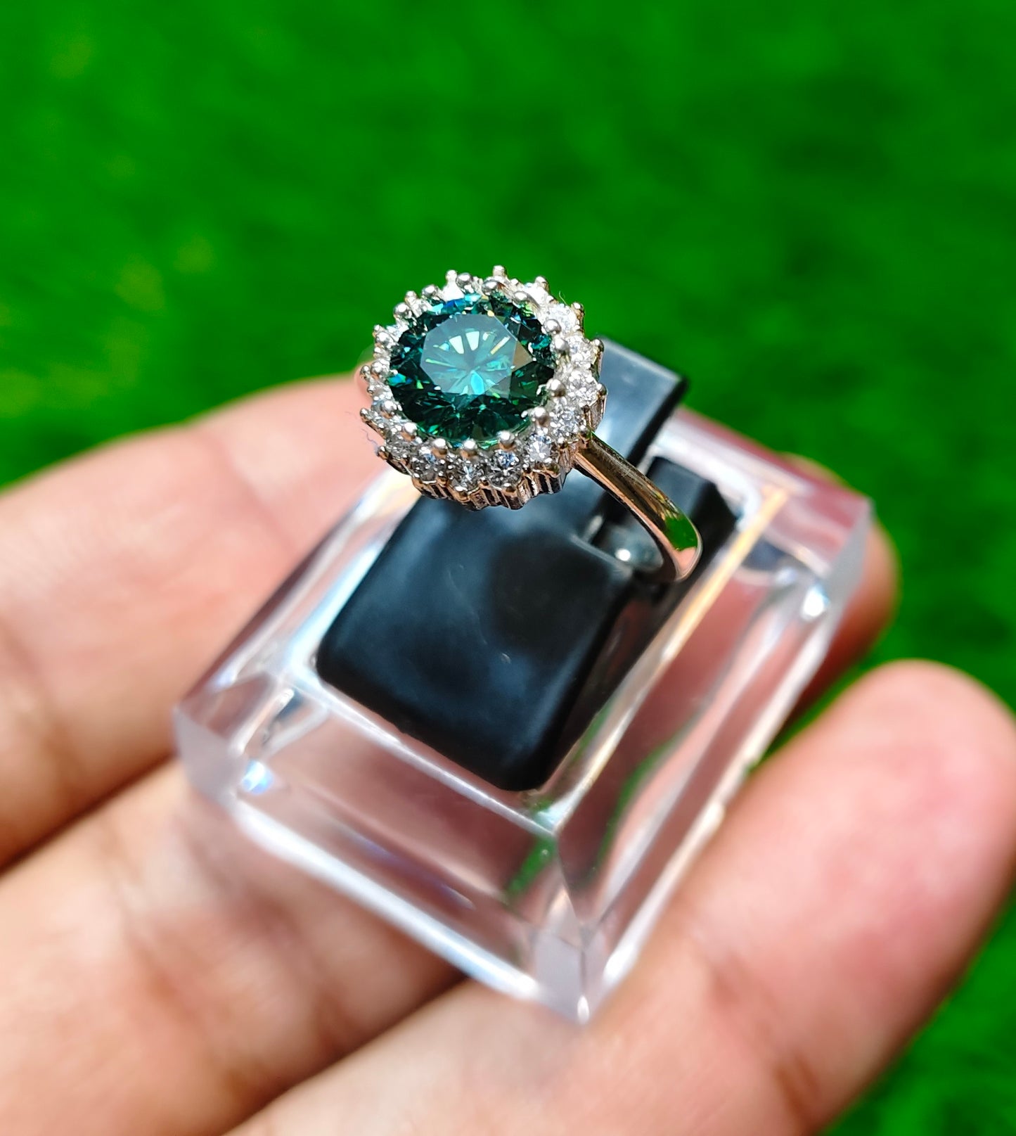 Green Moissanite Diamond Ring