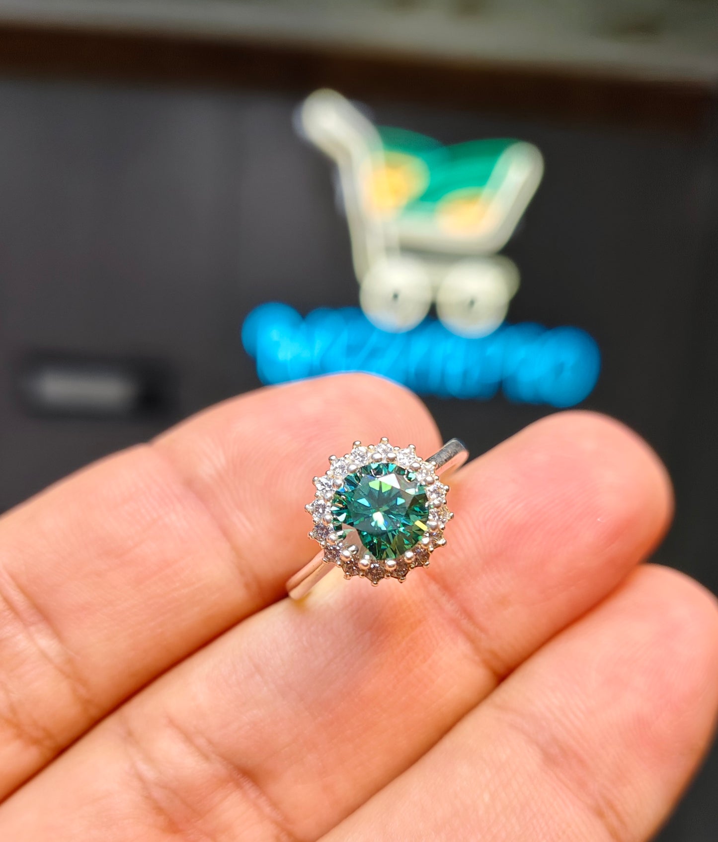 Green Moissanite Diamond Ring