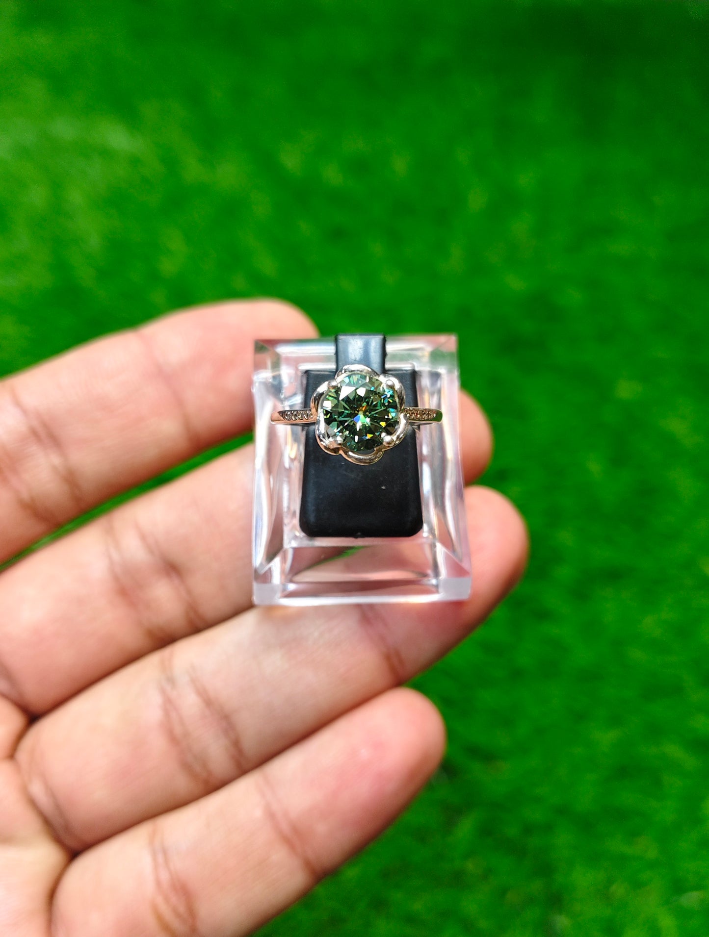 Green Moissanite Diamond Ring