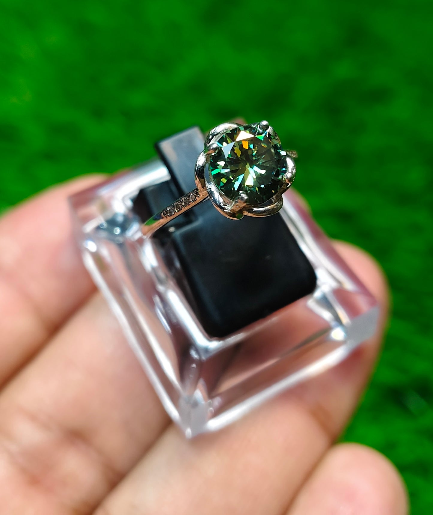 Green Moissanite Diamond Ring