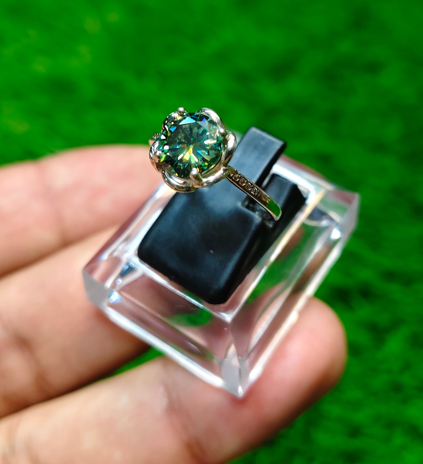 Green Moissanite Diamond Ring