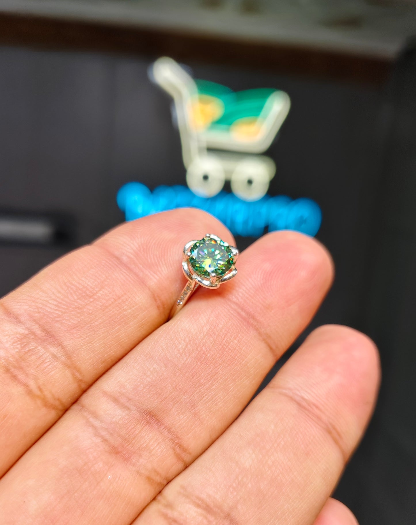 Green Moissanite Diamond Ring