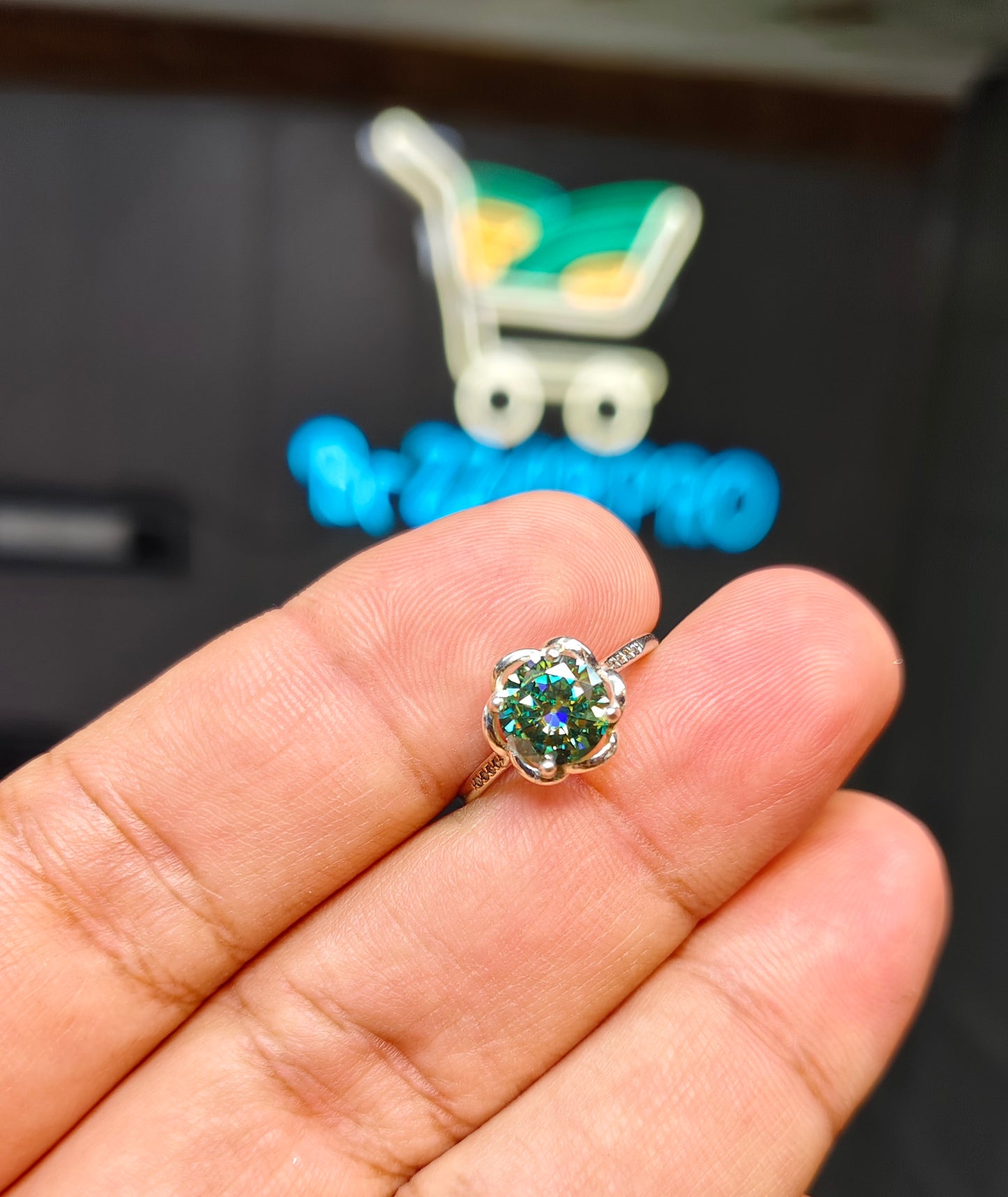 Green Moissanite Diamond Ring
