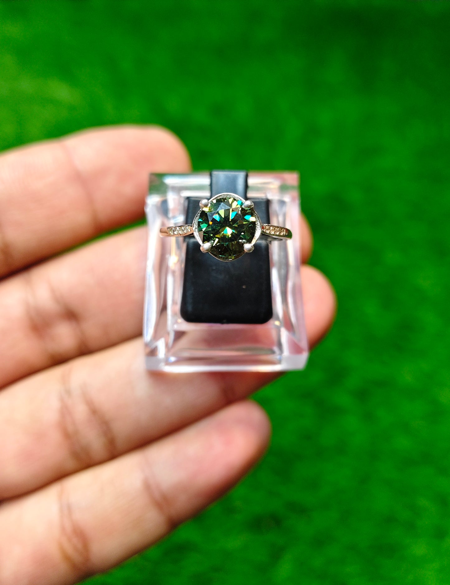 Green Moissanite Diamond Ring