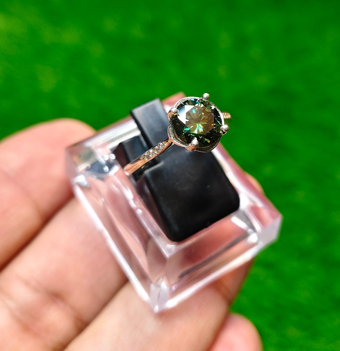 Green Moissanite Diamond Ring
