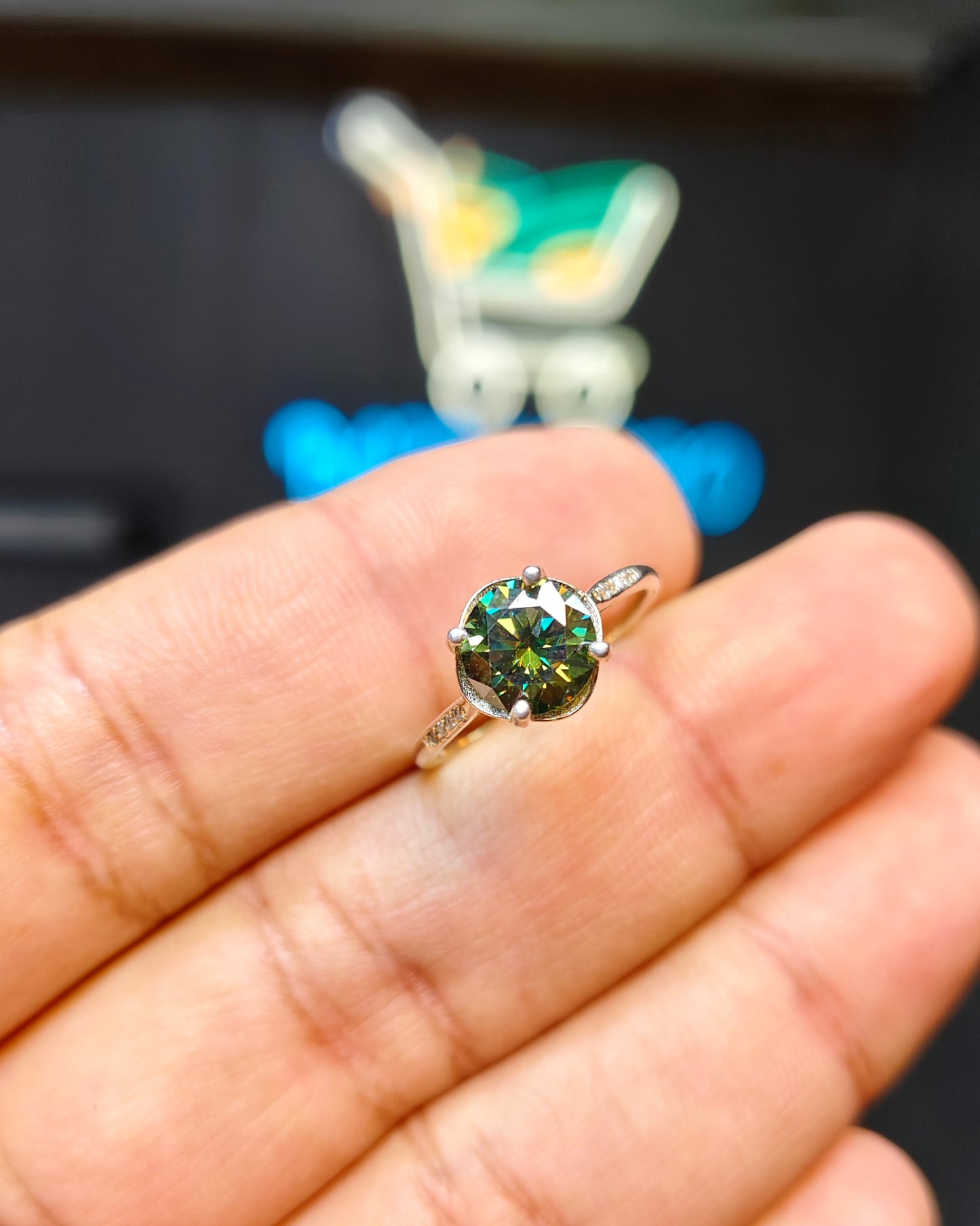 Green Moissanite Diamond Ring