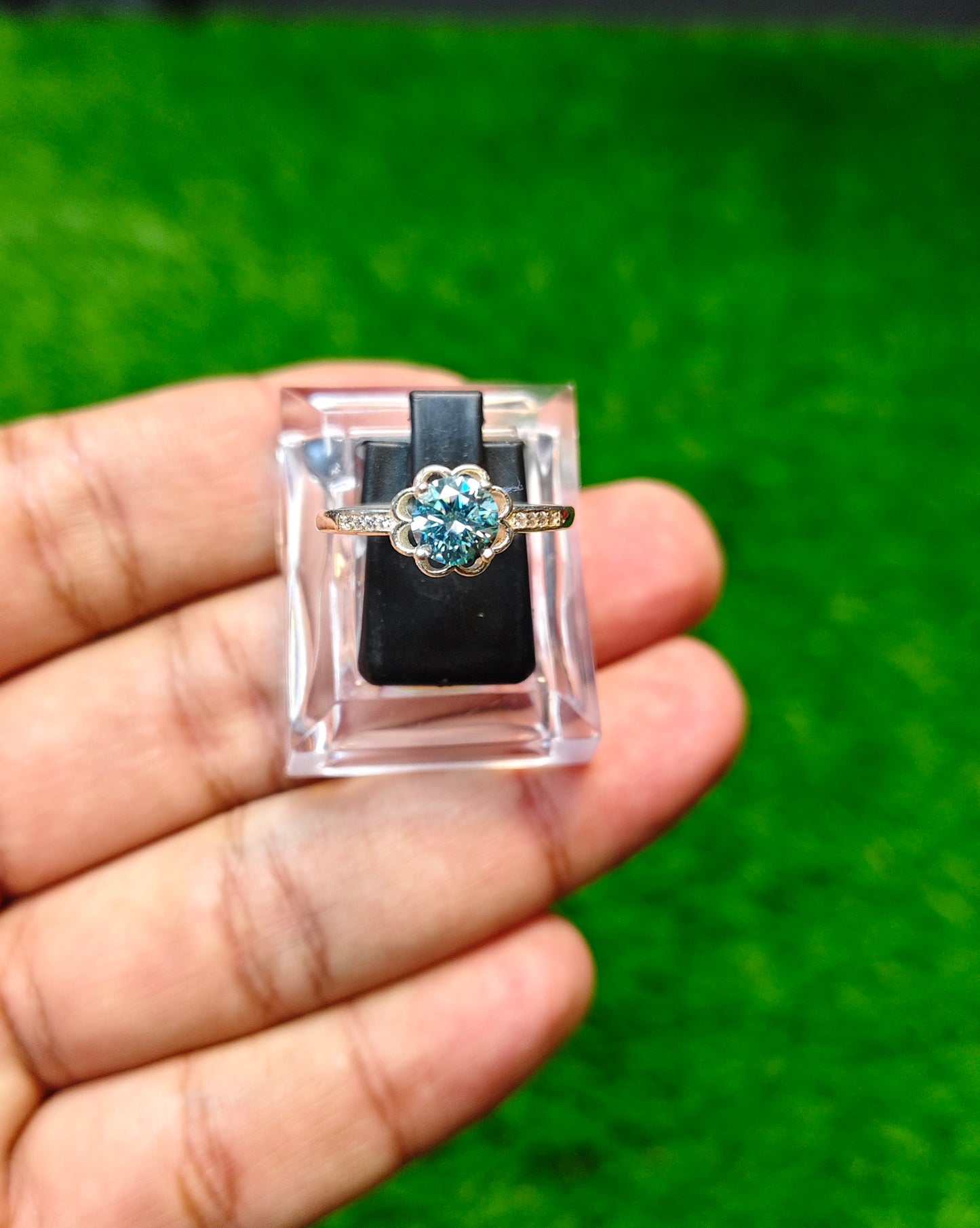 Blue Moissanite Diamond Ring
