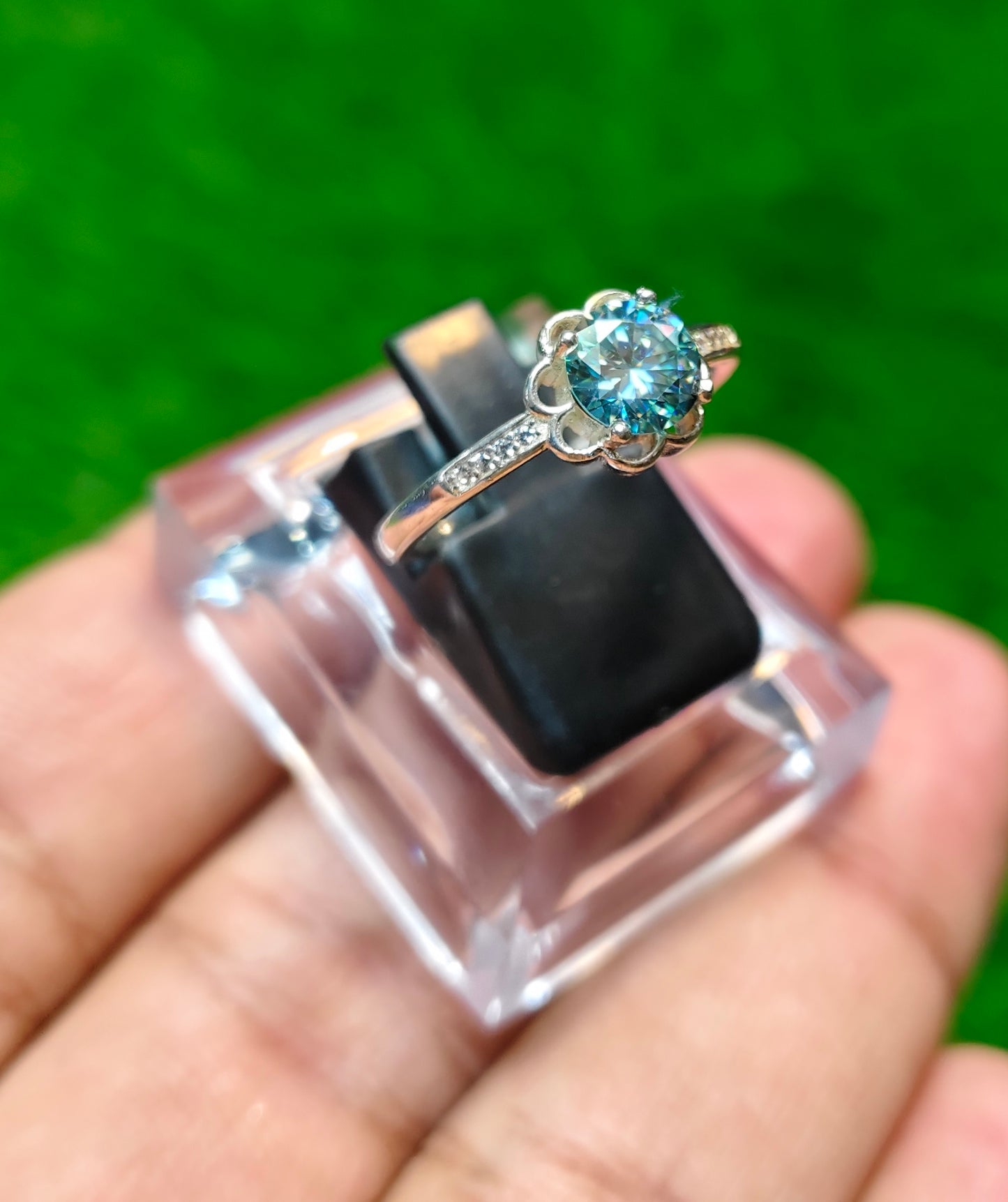 Blue Moissanite Diamond Ring