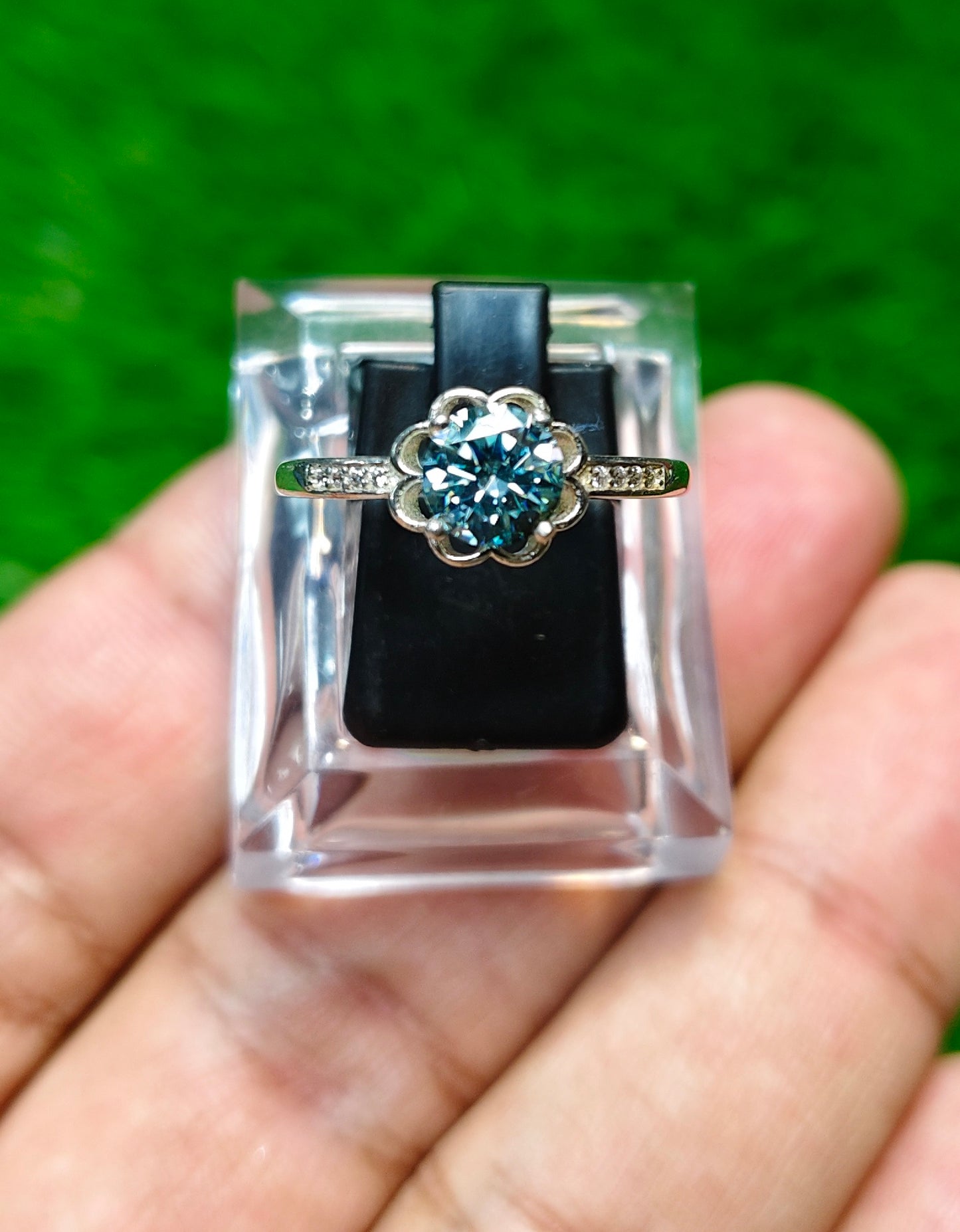 Blue Moissanite Diamond Ring