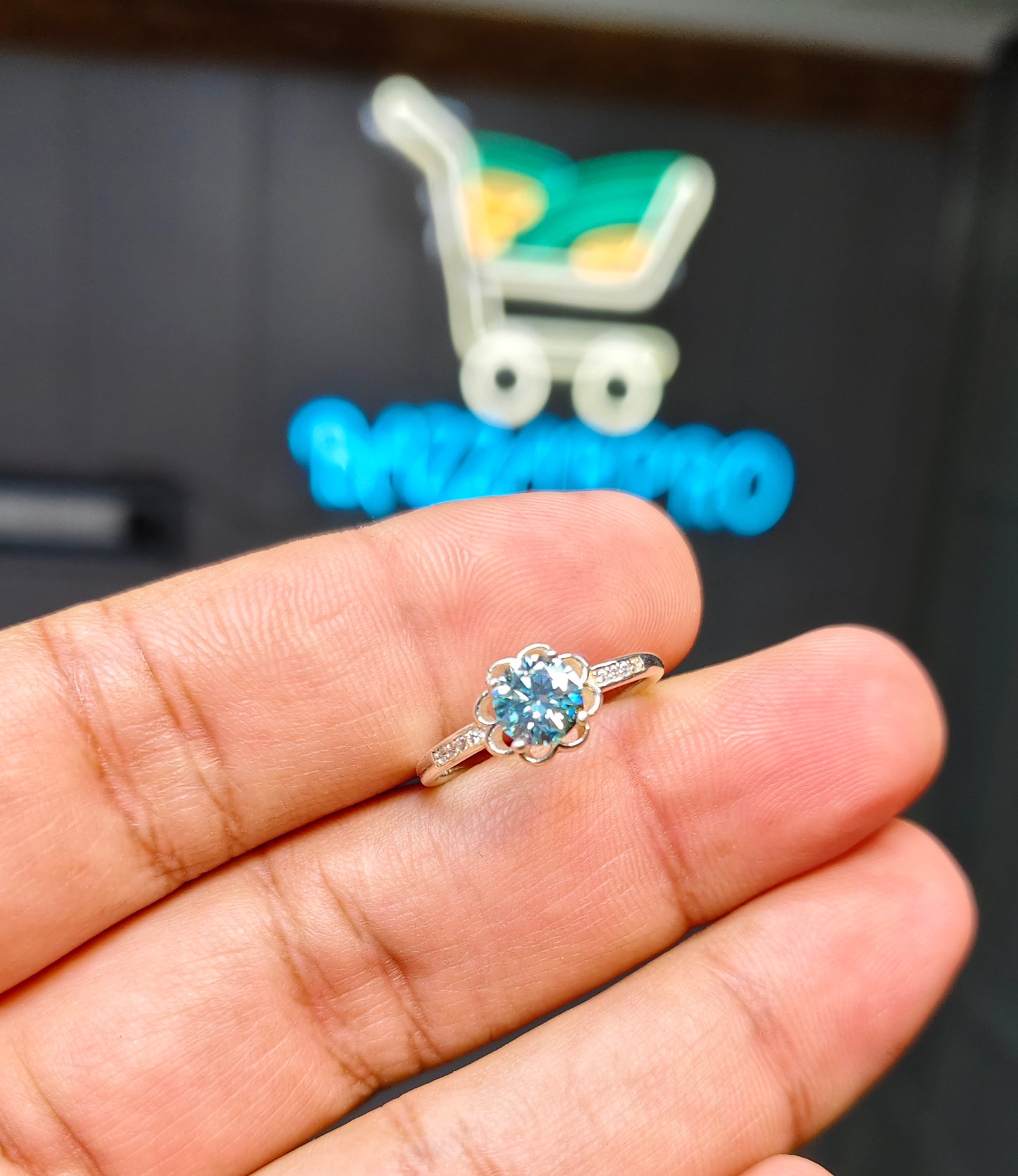 Blue Moissanite Diamond Ring