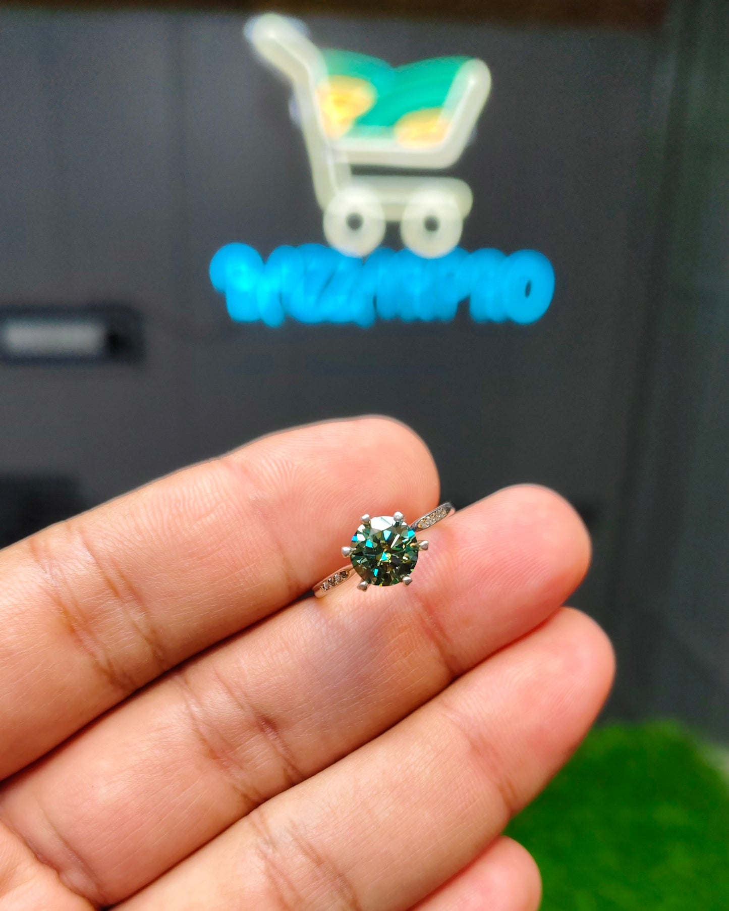 Green Moissanite Diamond Ring