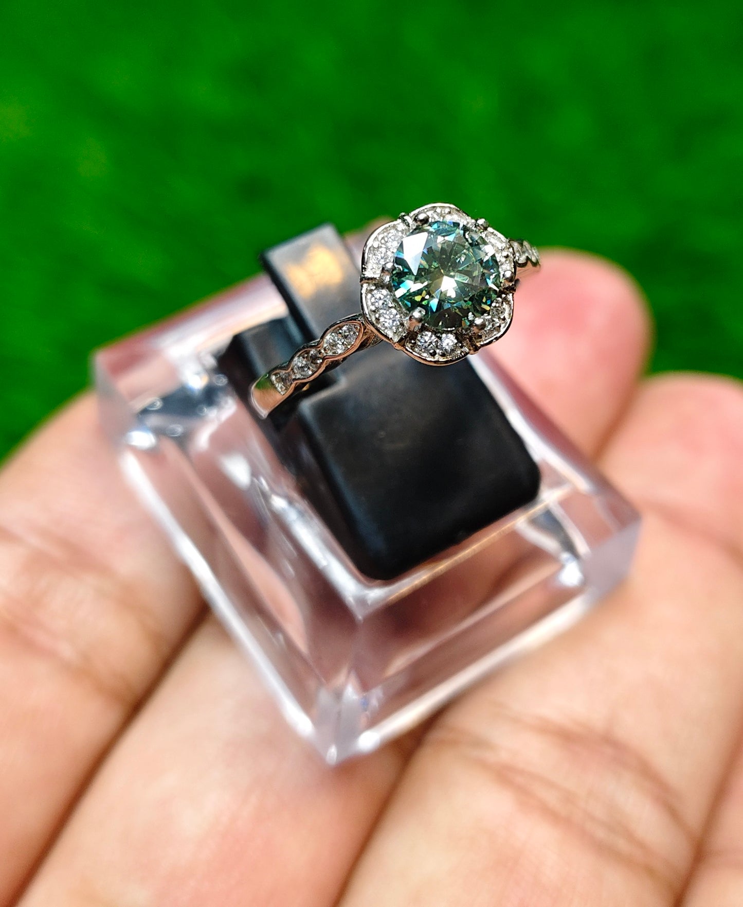Green Moissanite Diamond Ring