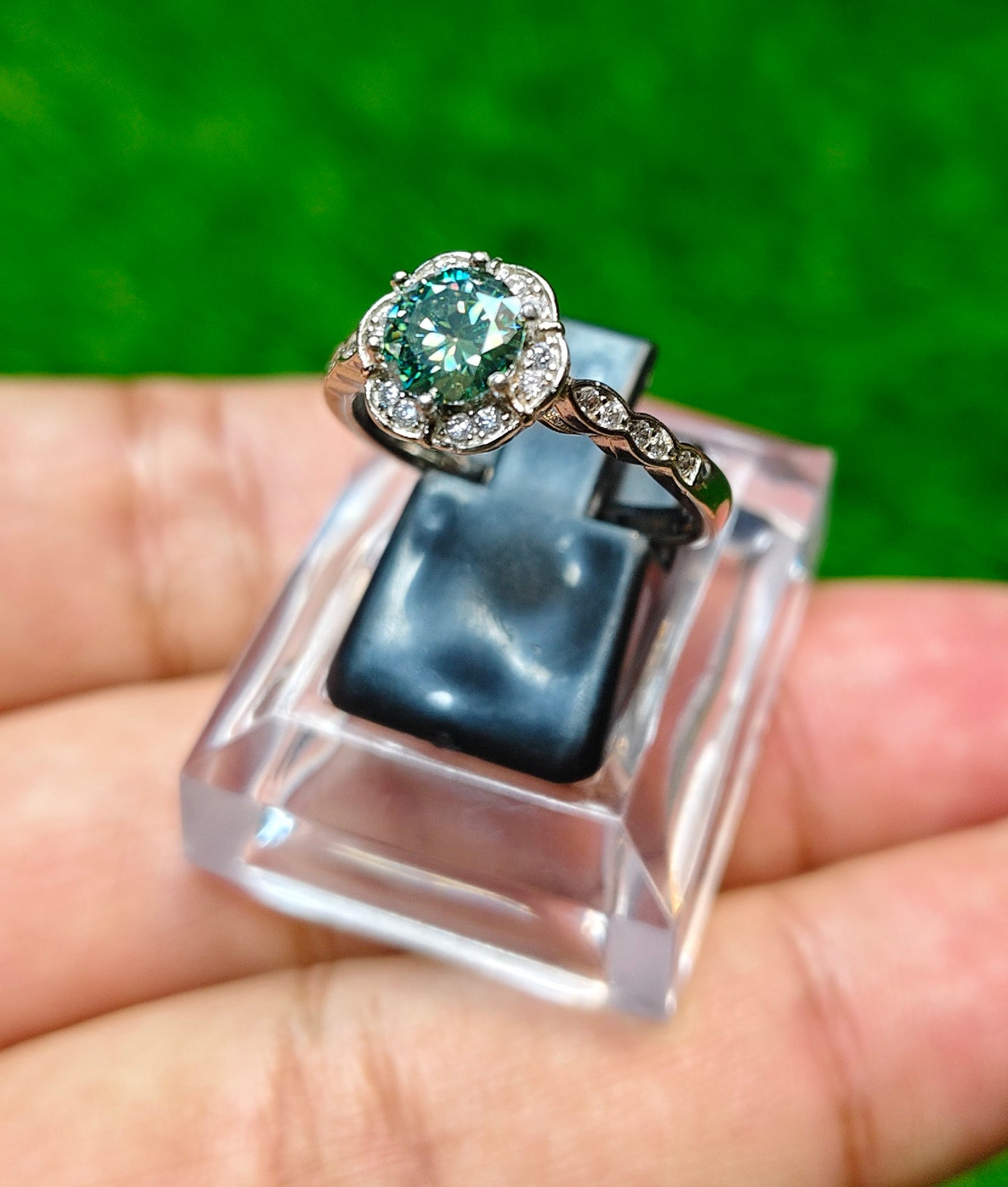 Green Moissanite Diamond Ring