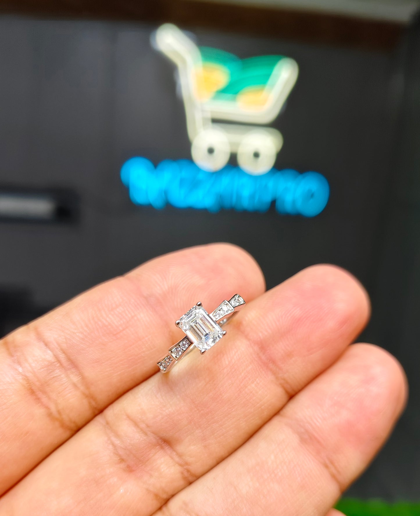 Emerald Cut Moissanite Diamond Ring