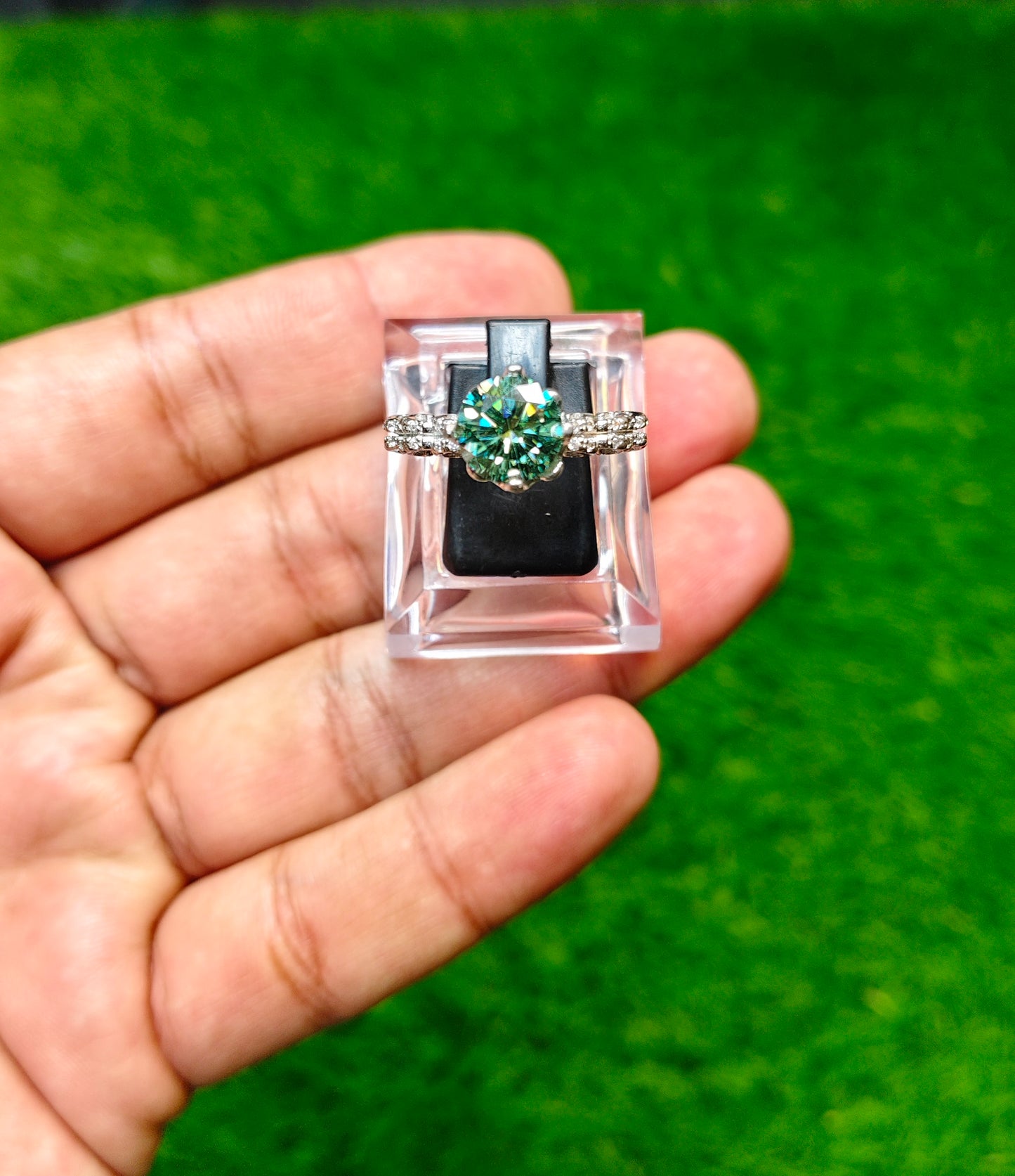 Green Moissanite Diamond Ring