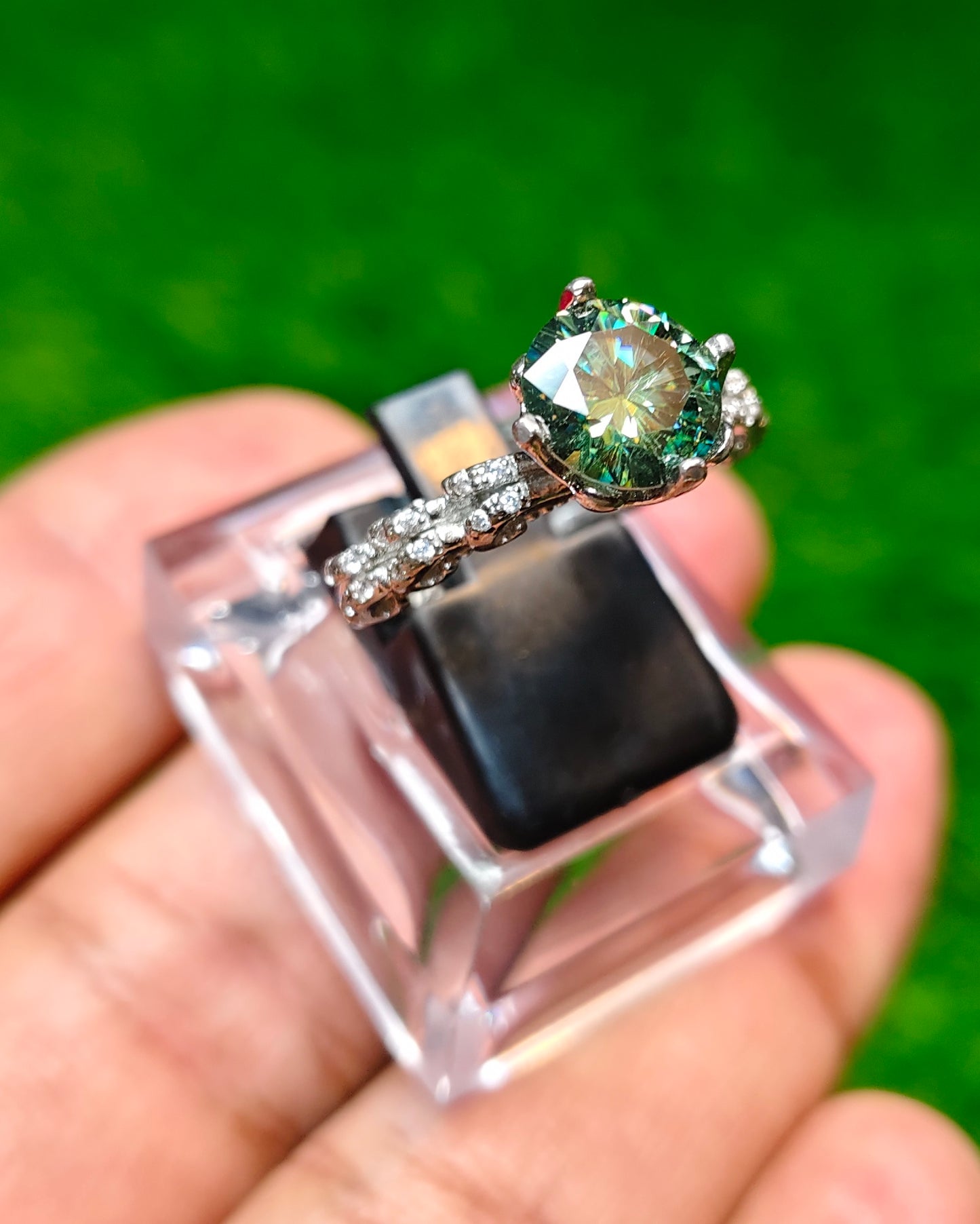 Green Moissanite Diamond Ring