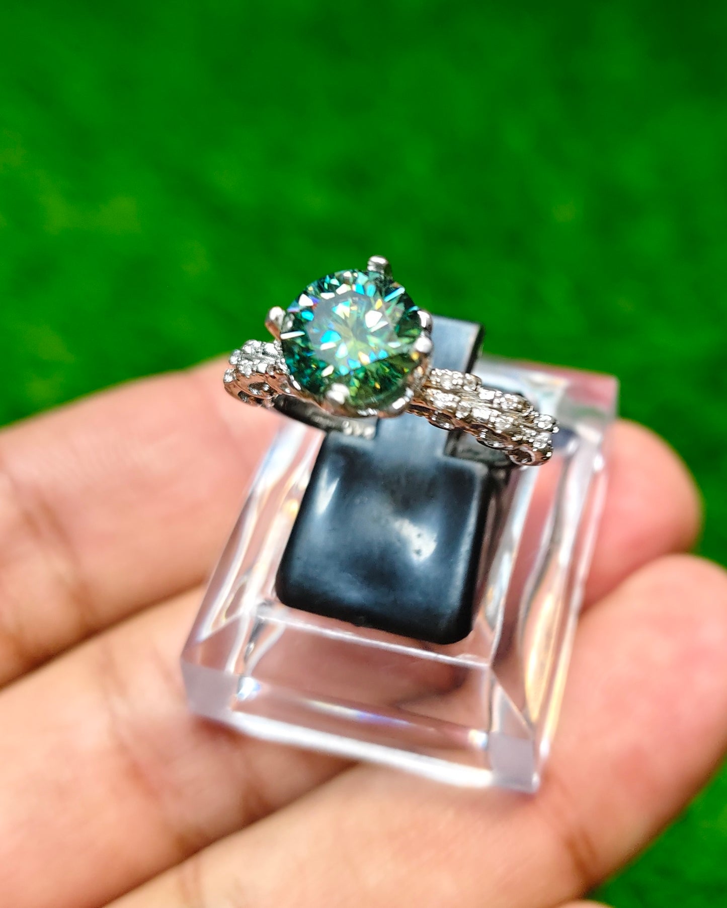 Green Moissanite Diamond Ring