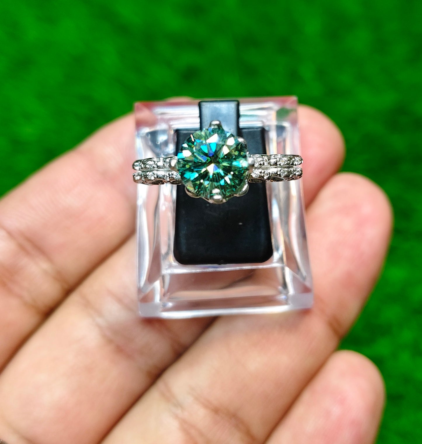 Green Moissanite Diamond Ring