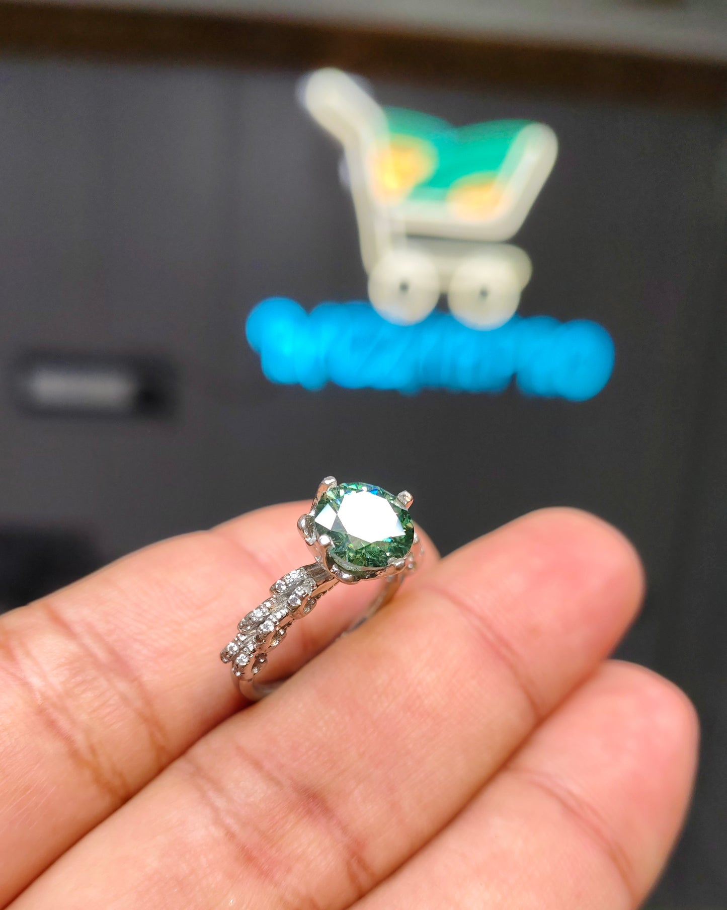 Green Moissanite Diamond Ring