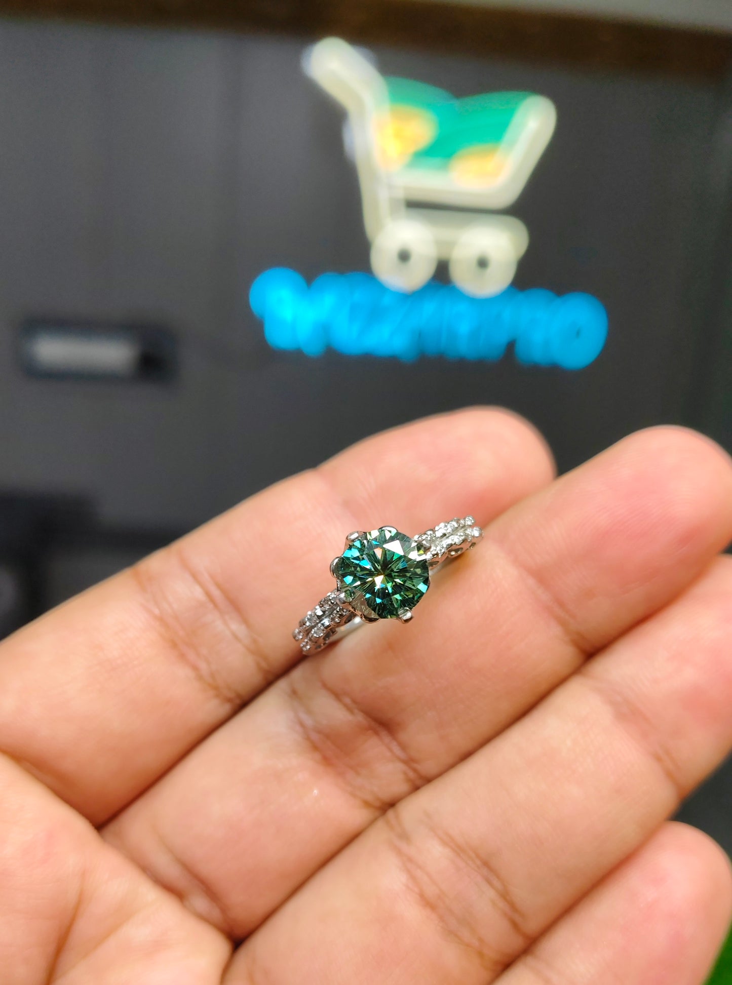 Green Moissanite Diamond Ring