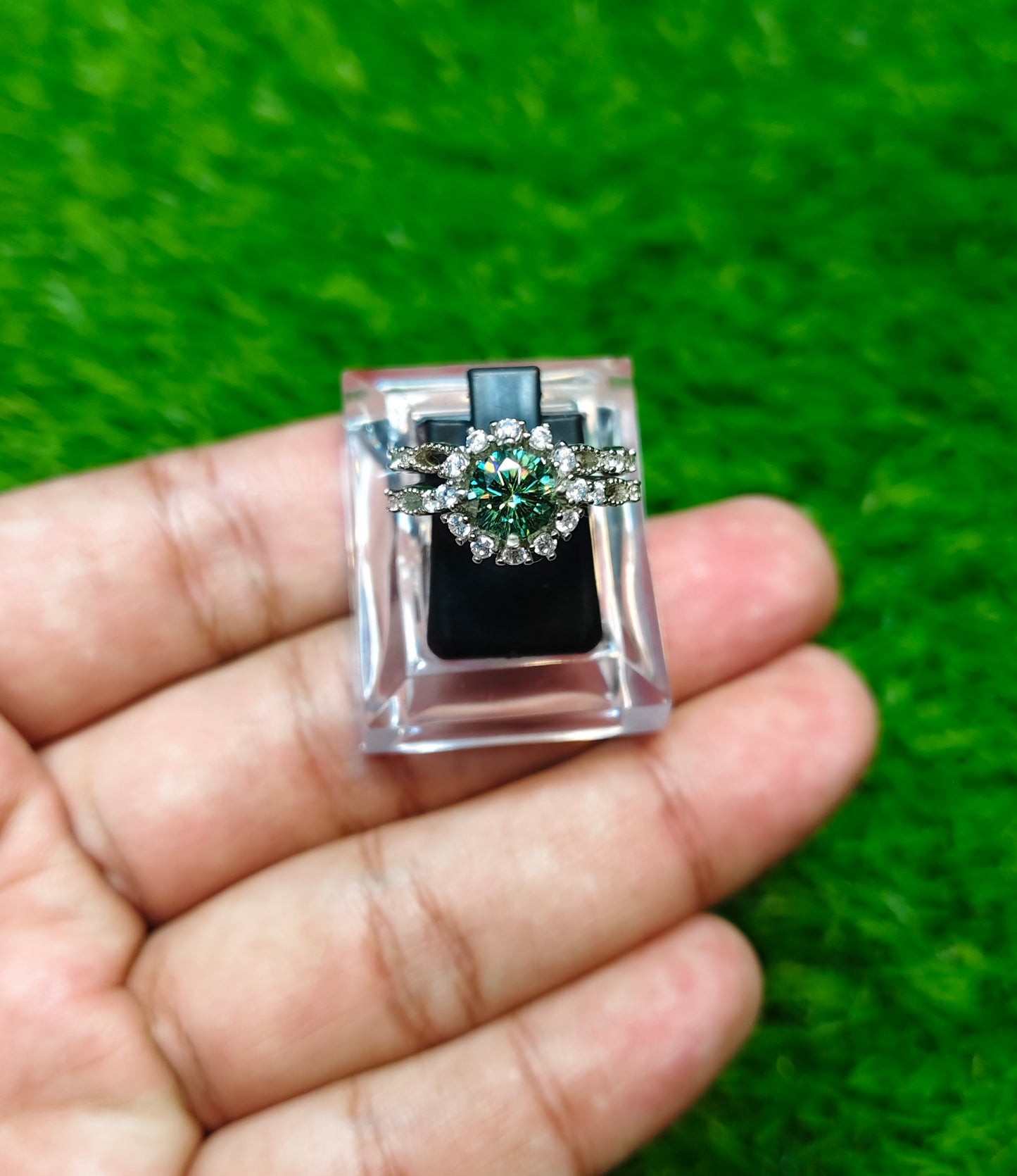 Green Moissanite Diamond Ring