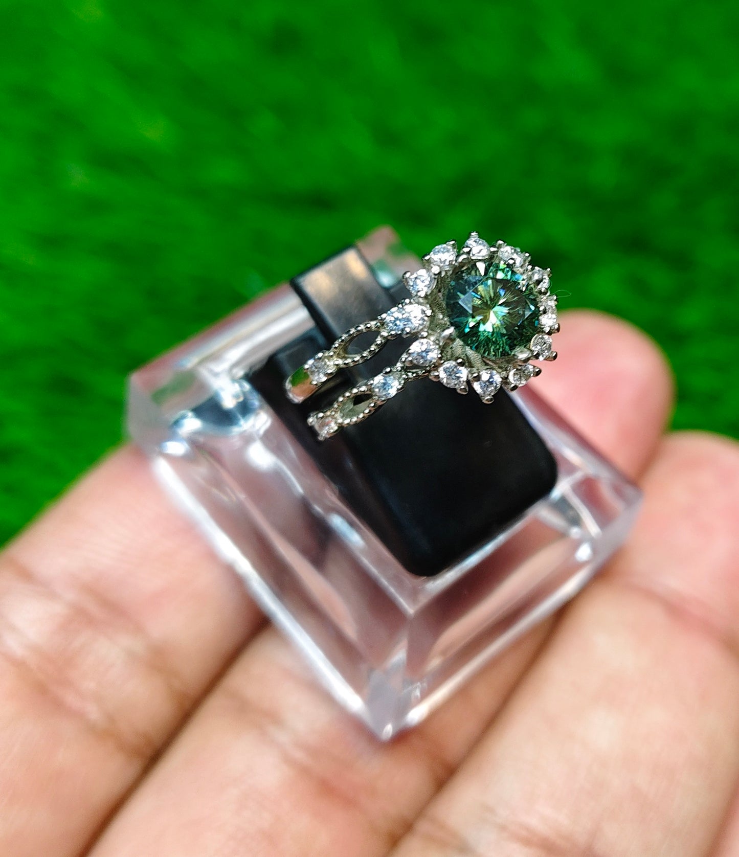 Green Moissanite Diamond Ring