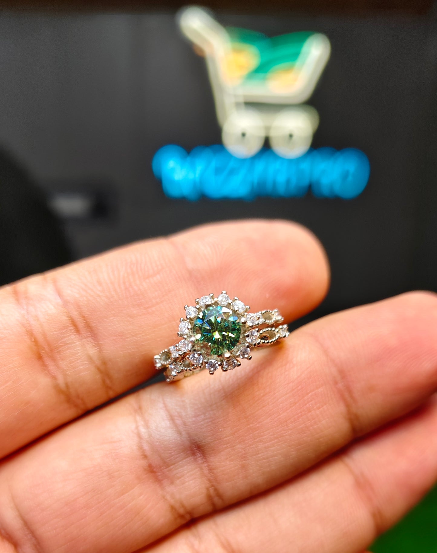 Green Moissanite Diamond Ring