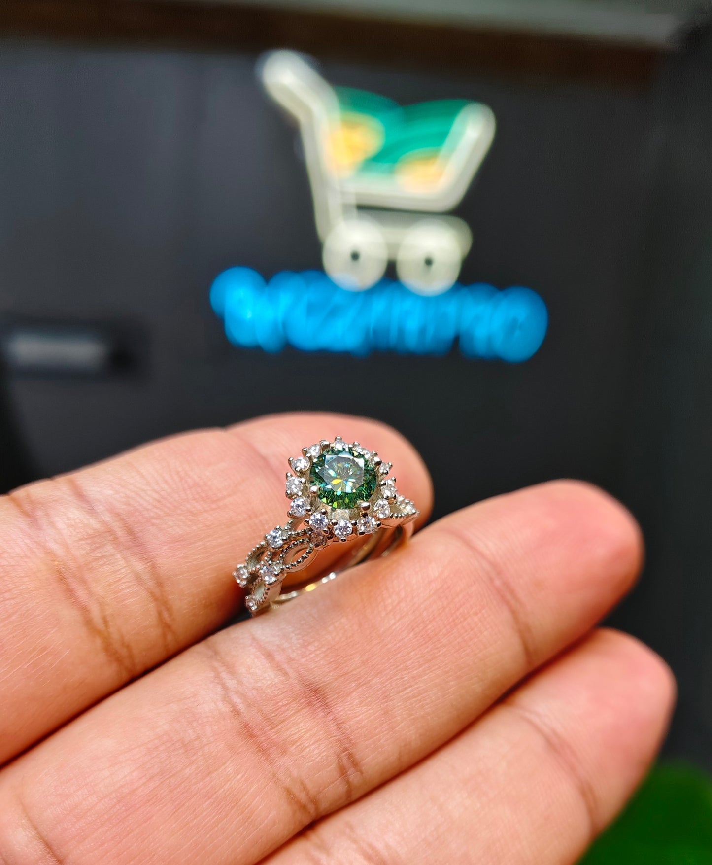 Green Moissanite Diamond Ring