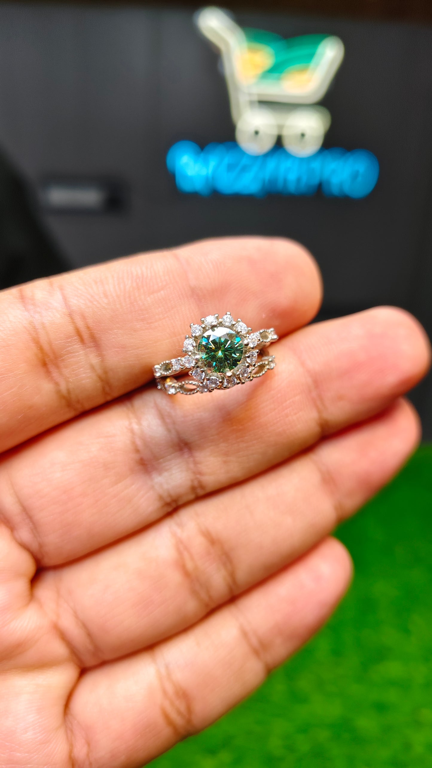 Green Moissanite Diamond Ring
