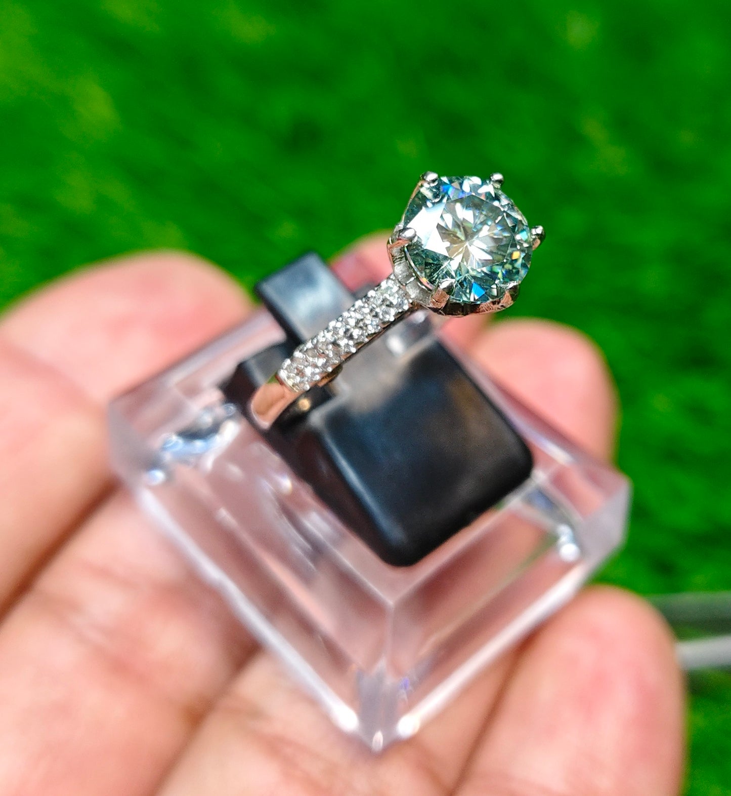 Green Moissanite Diamond Ring