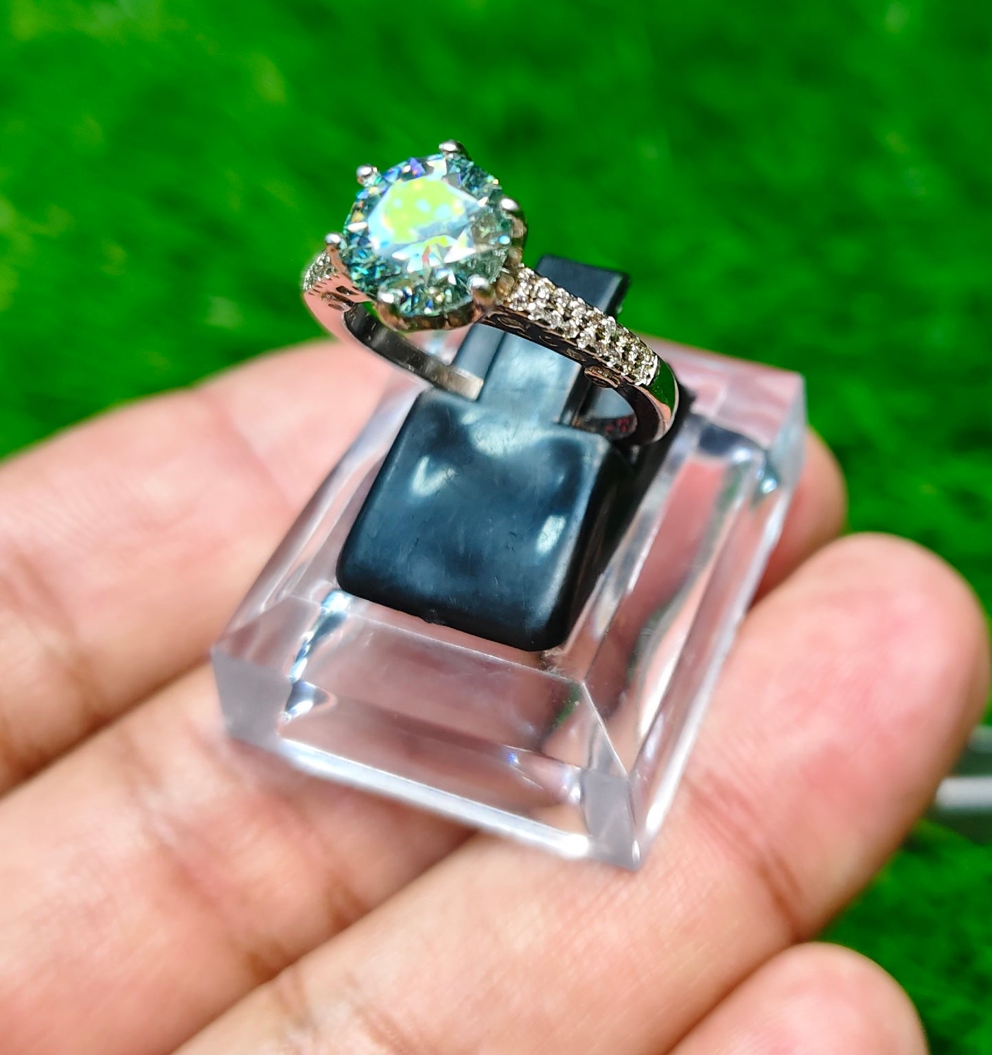Green Moissanite Diamond Ring
