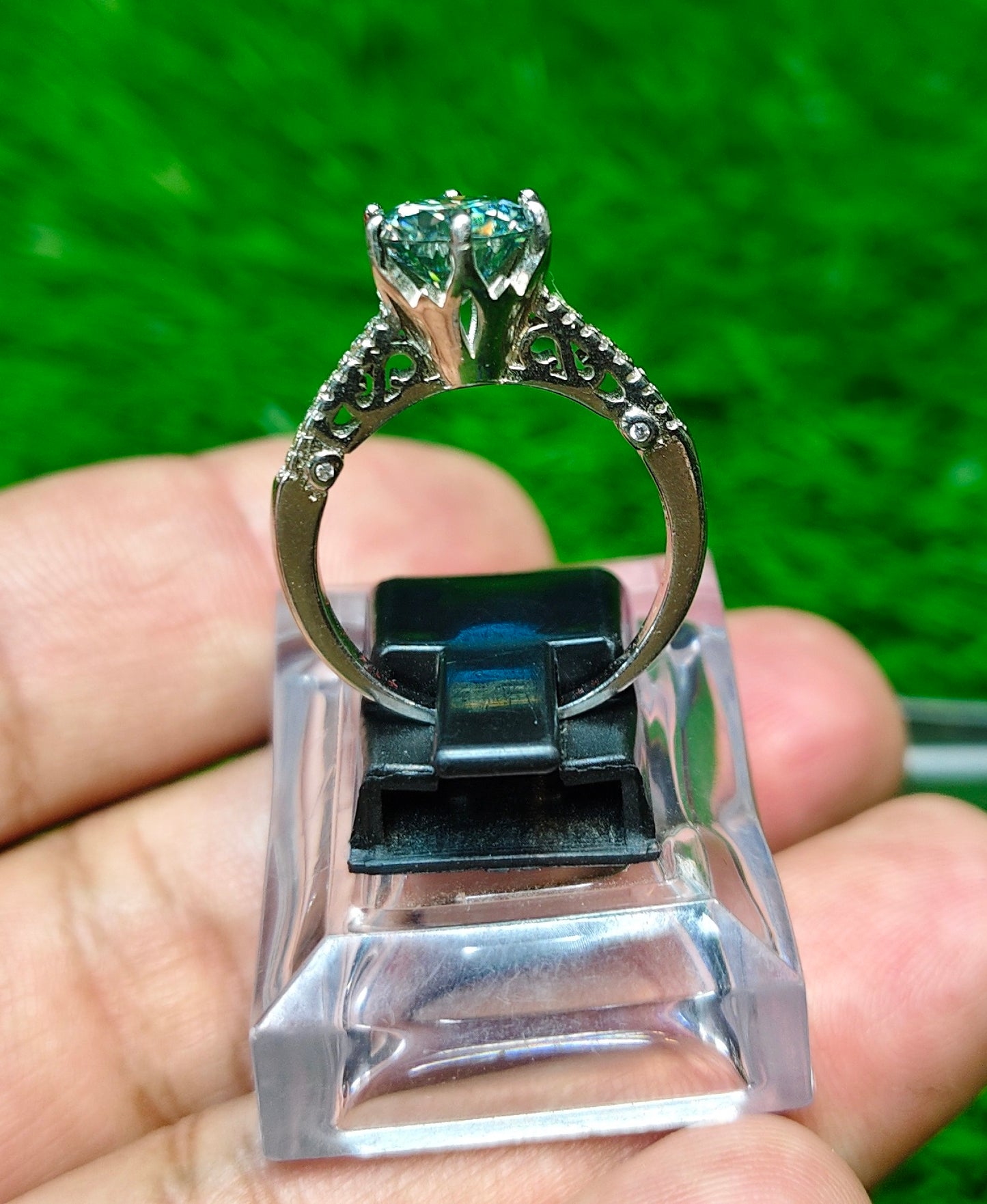 Green Moissanite Diamond Ring