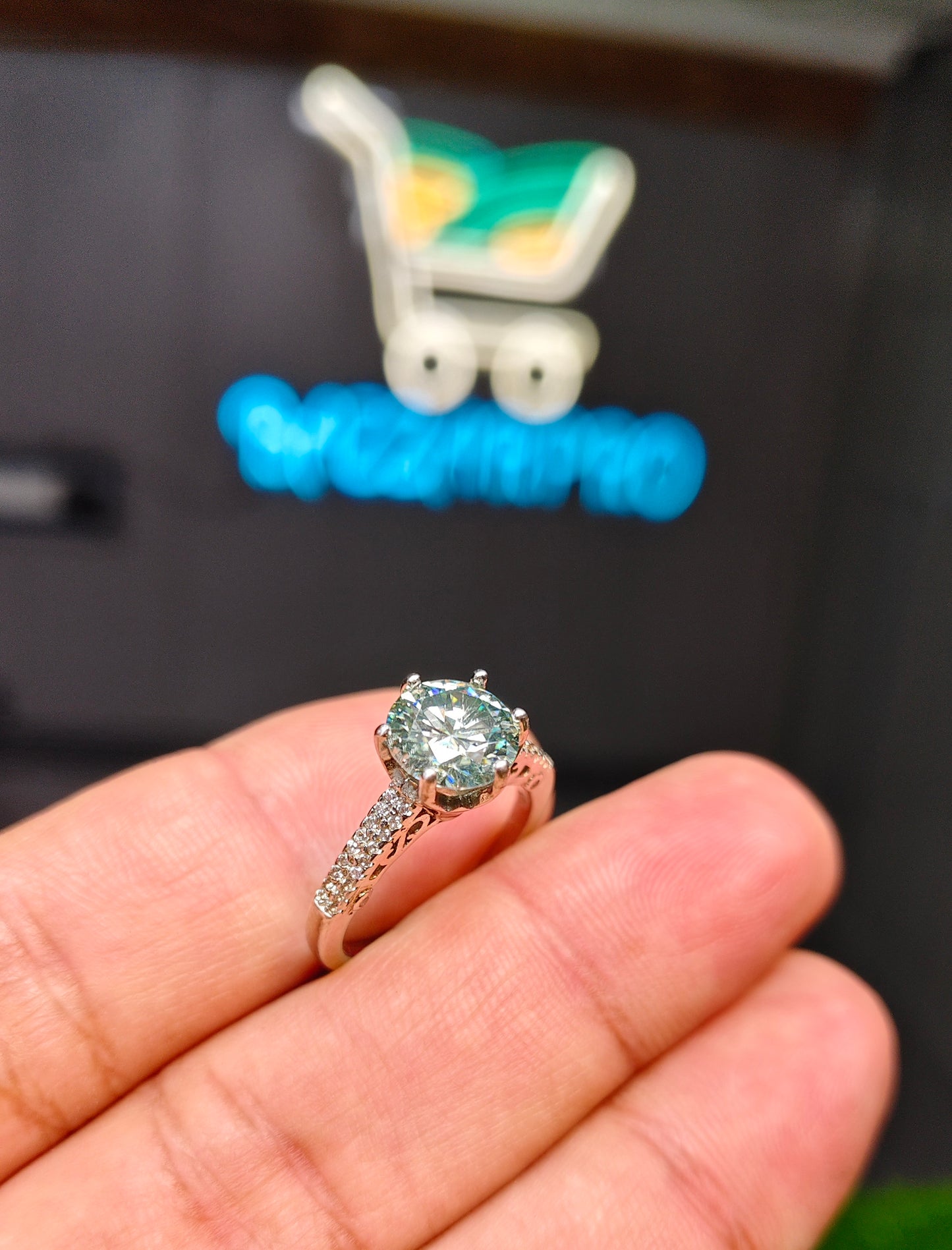 Green Moissanite Diamond Ring