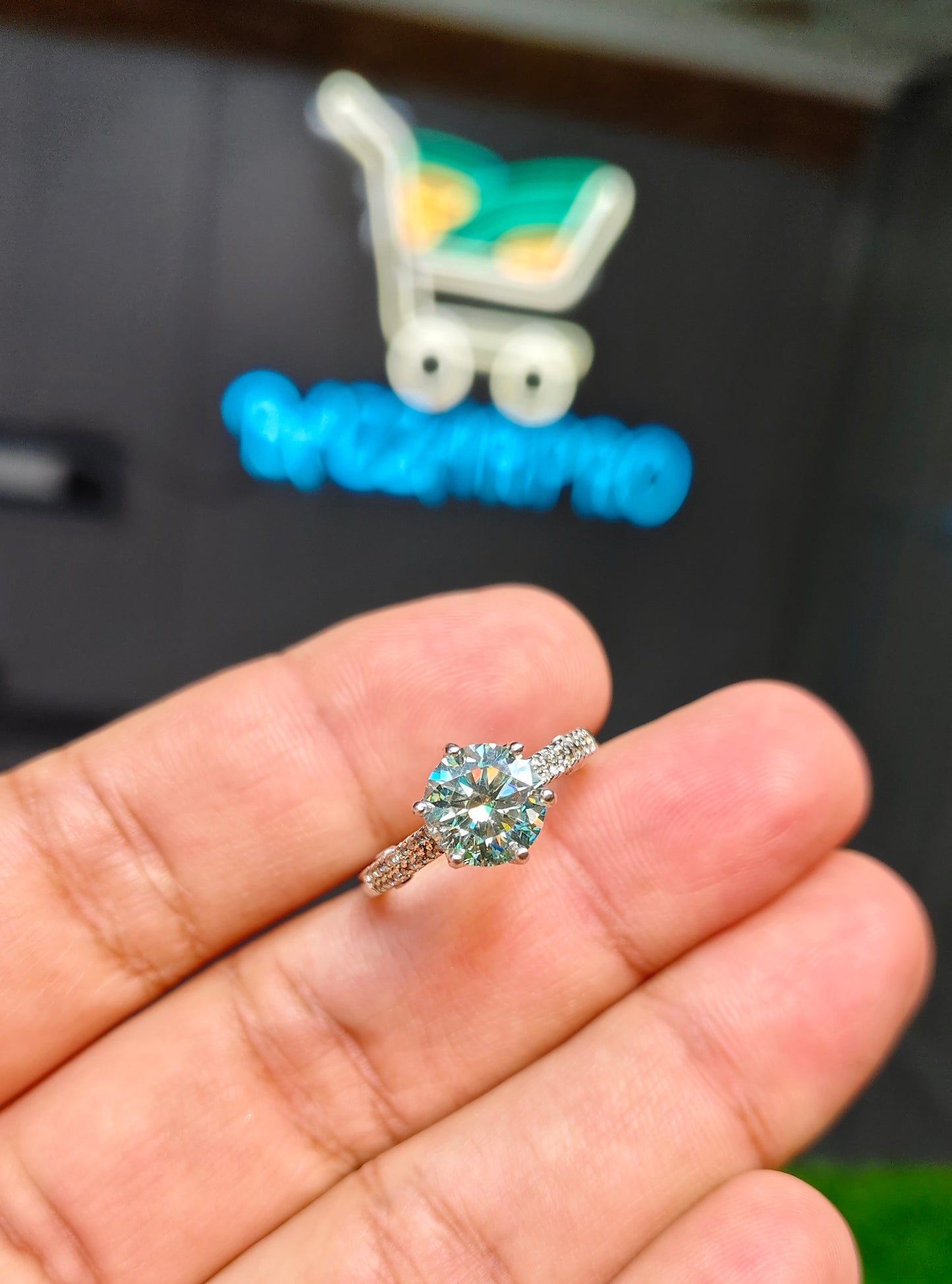 Green Moissanite Diamond Ring