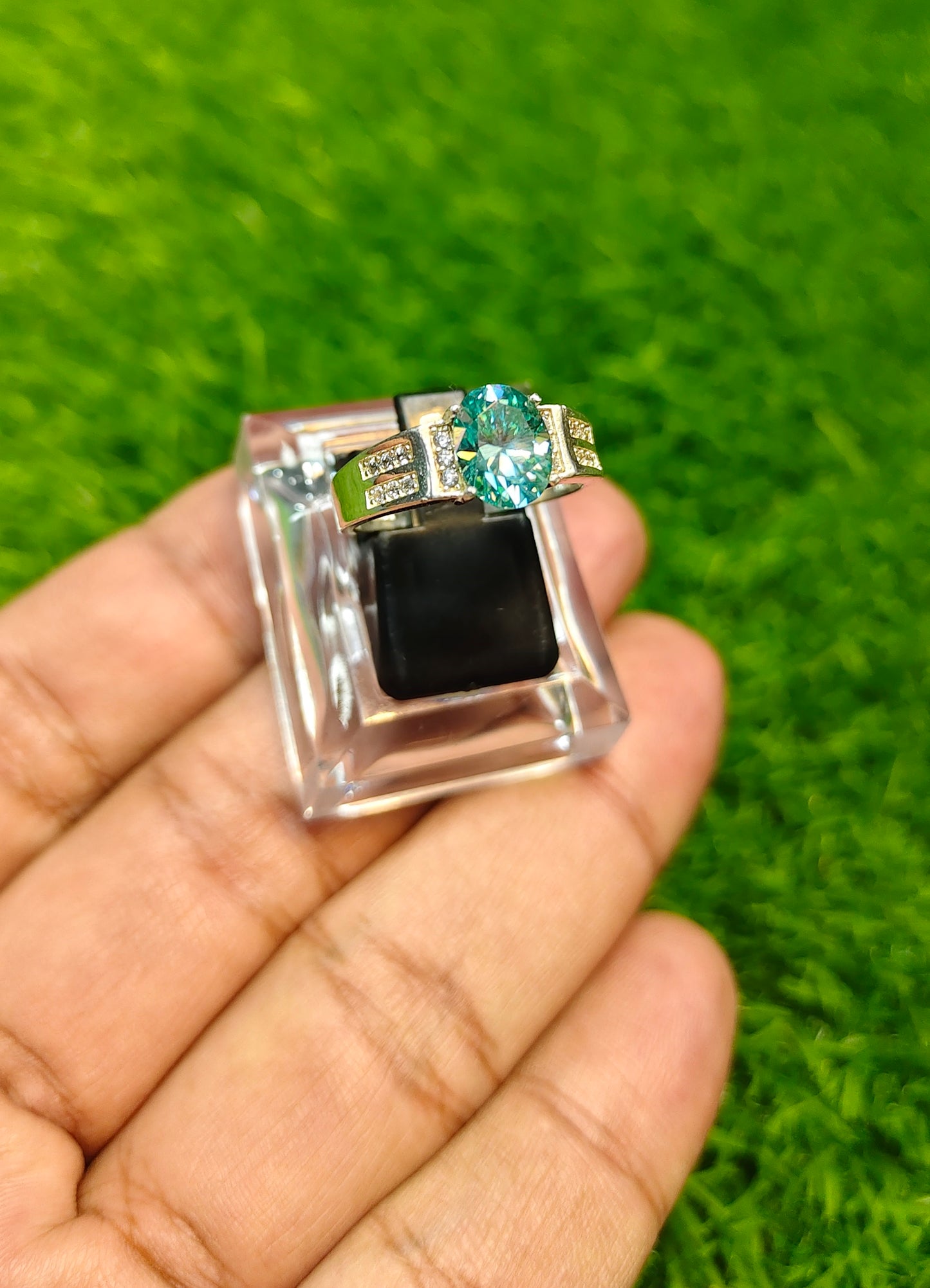 Aqua Moissanite Diamond Ring